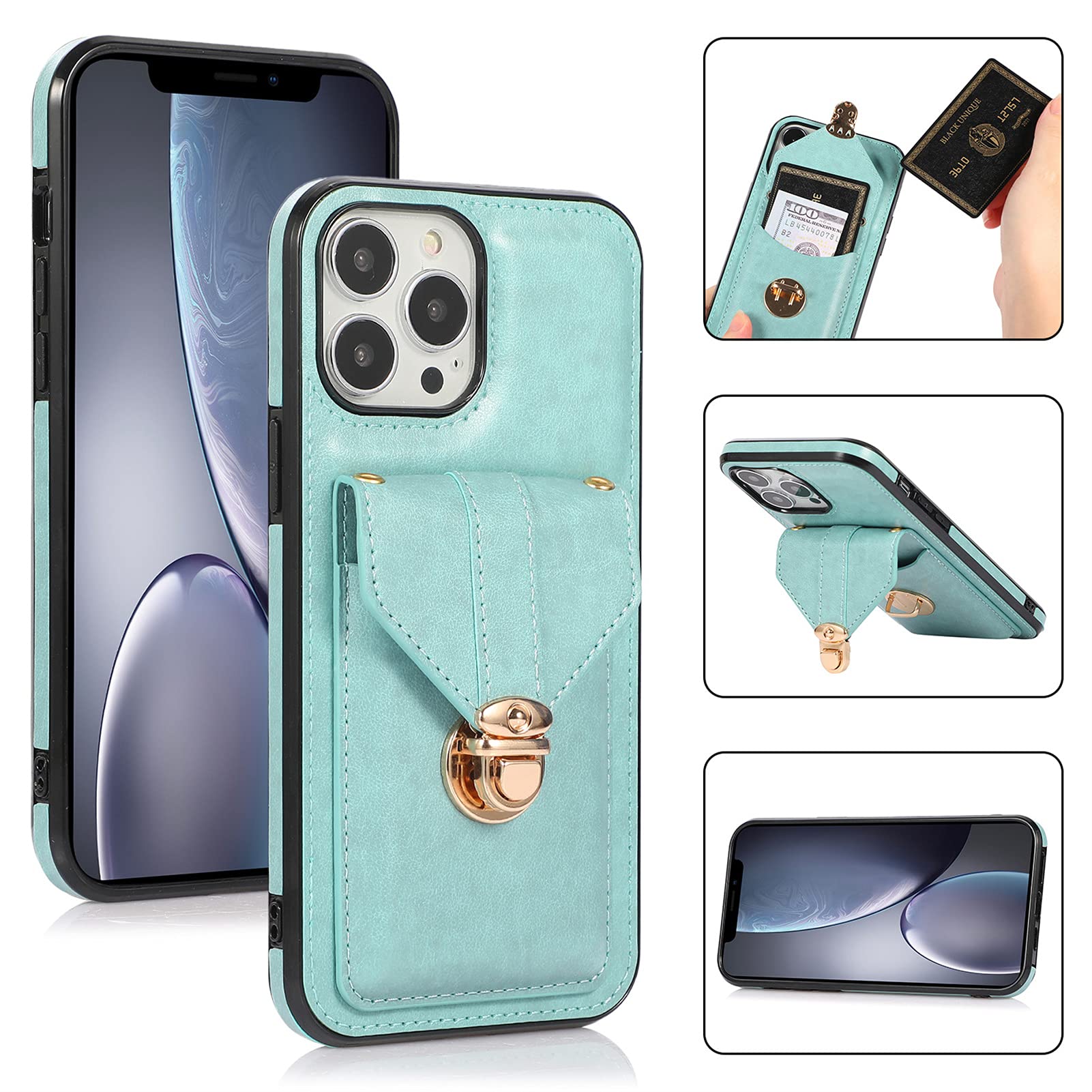 Samsung Galaxy A32 5G Wallet Case with Card Holder & Strap - Leather Flip Cover with Kickstand, Shockproof Protective Phone Case (Mint Green) - Perfect for Hands-Free Use While Shopping, Traveling & Daily Commute