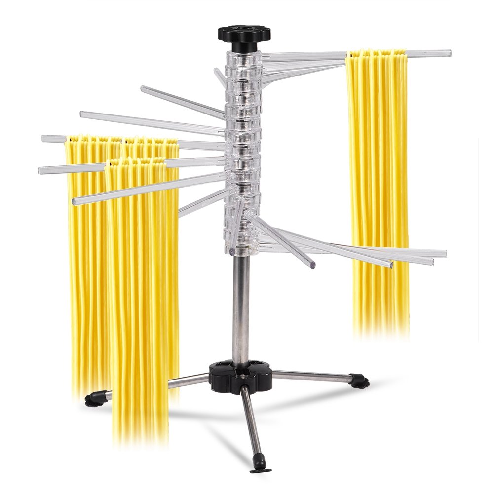 Stainless Steel Pasta Drying Rack - Foldable Spaghetti Noodle Dryer Stand with 16 Hanging Rods | Perfect for Kitchen, Restaurant & Homemade Pasta Making