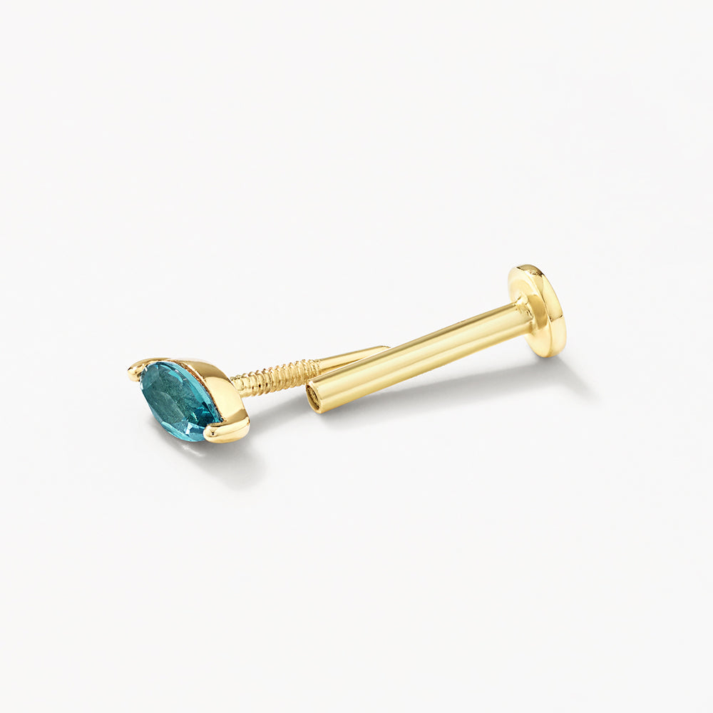 10k Gold Blue Topaz Marquise Helix Single Stud Earrings for Women - Perfect for Everyday Wear, Parties & Special Occasions