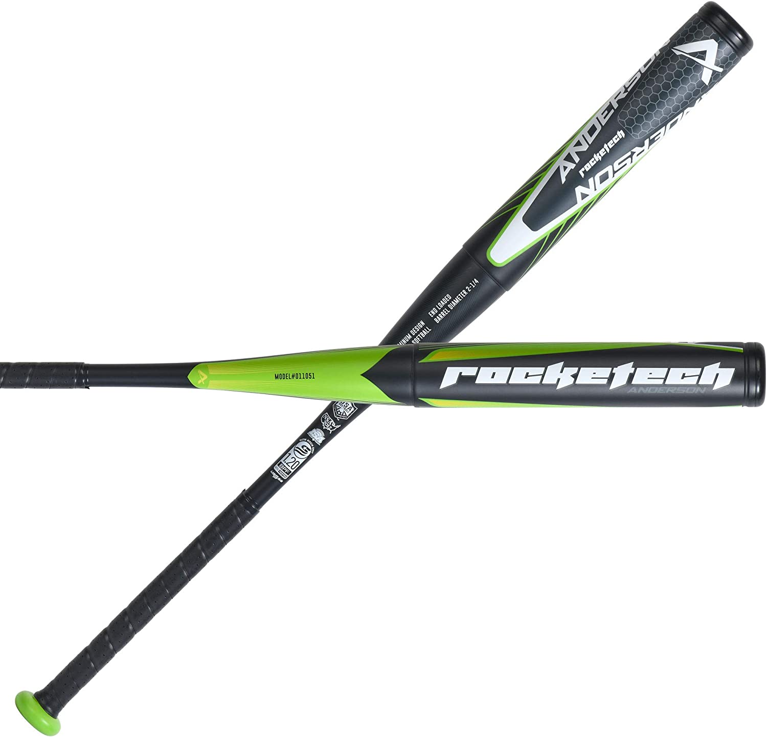 2021 Anderson Rocketech Slowpitch Softball Bat - End Loaded, Black/Green - Perfect for Competitive Games & Training Sessions