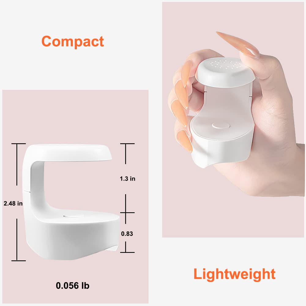 Mini UV LED Nail Lamp - Fast Drying Nail Dryer for Gel Polish, Gel Glue & Nail Strips | Portable & Easy Nail Extension Design (White) | Perfect for Home Manicures, Salon Use & Travel
