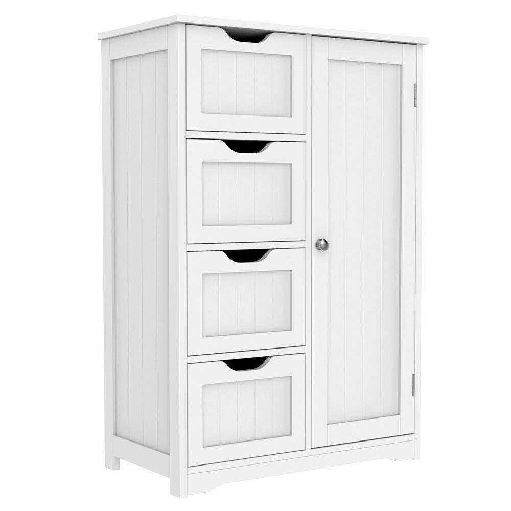White MDF Bathroom Floor Cabinet with Drawers - Waterproof Storage Organizer for Bath Towels, Toiletries & Cleaning Supplies (Perfect for Small Bathrooms & Powder Rooms)