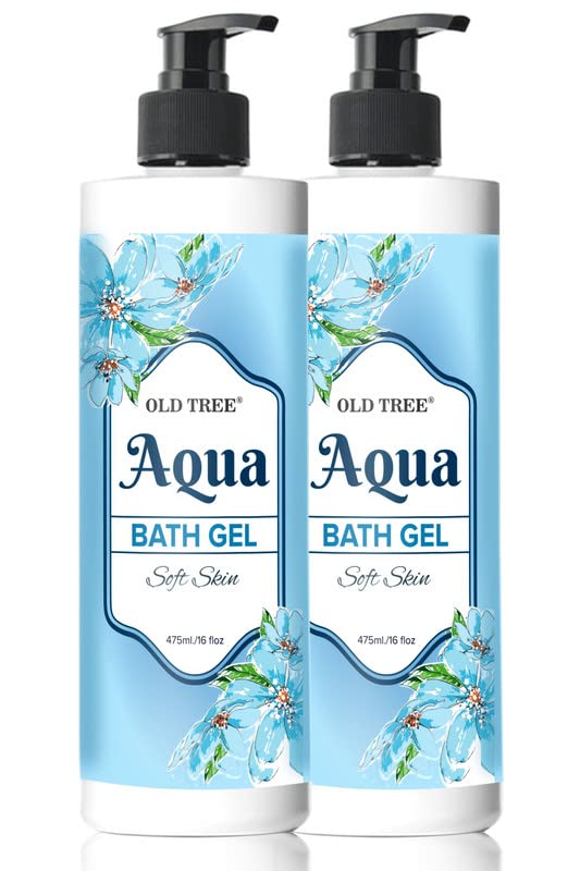 Old Tree Aqua Bath Gel Pack of 2 (475ml Each) - Refreshing Body Wash for Men & Women with Aloe Vera, Almond Oil & Natural Extracts - Hydrating Shower Gel for Dry Skin, Daily Use & Spa Relaxation