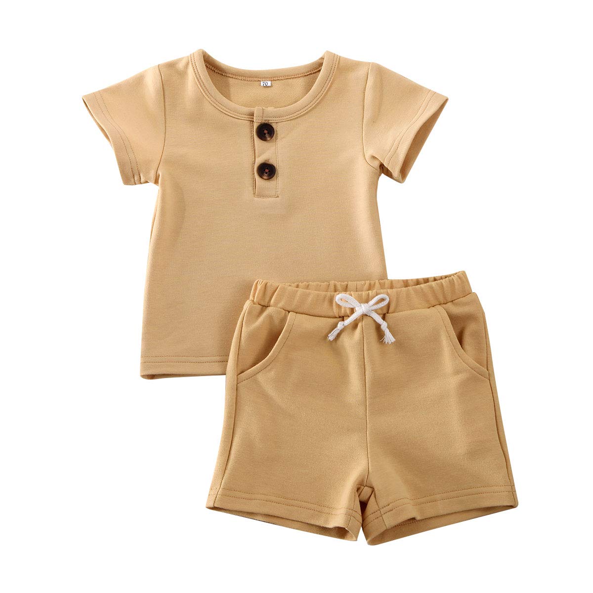 Organic Cotton Baby Boys' 2-Piece Summer Outfit - Button-Up T-Shirt & Shorts Set for Newborns | Soft, Breathable & Comfortable for Playtime, Outings & Photo Shoots