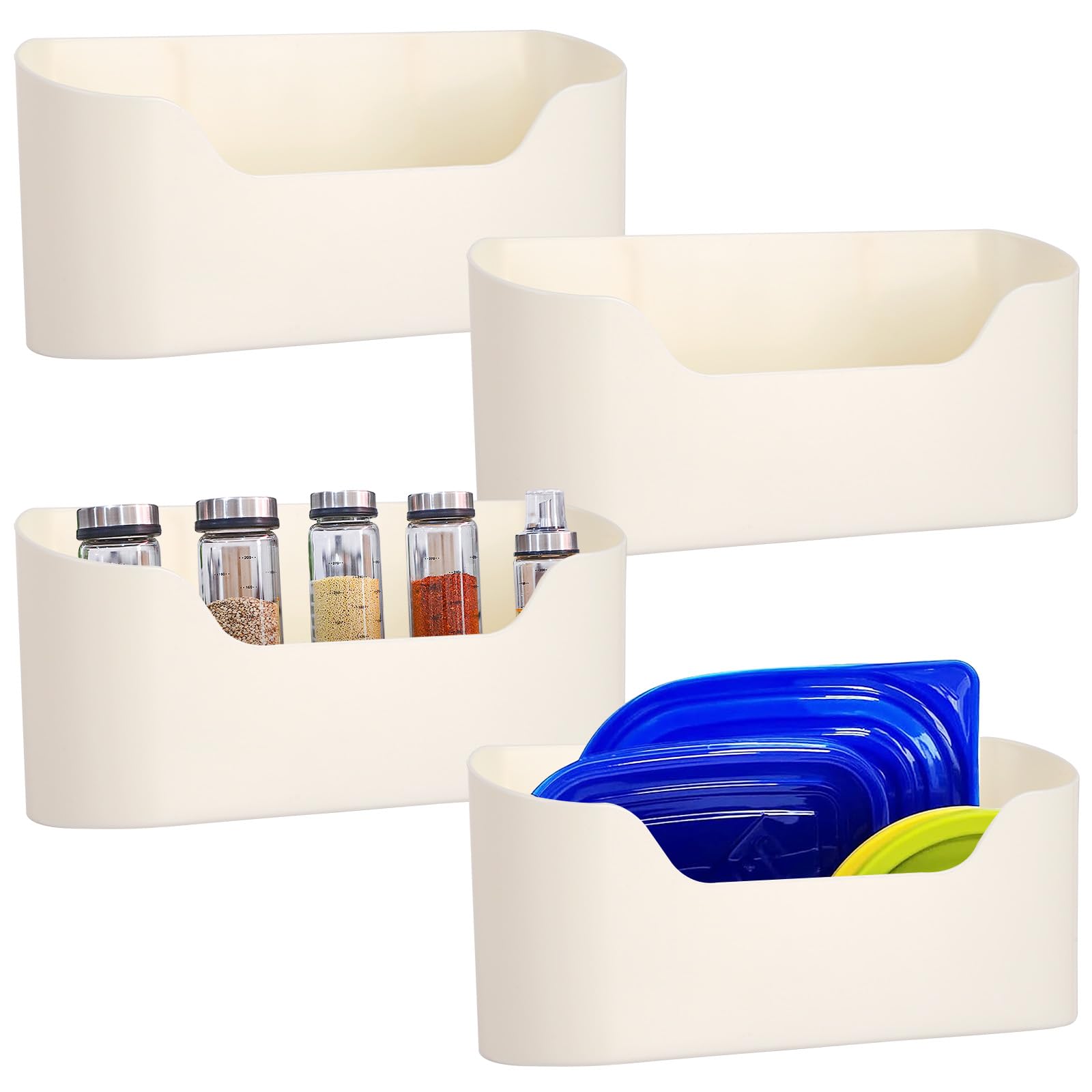 FACULX 4 Pack Wall Mounted Cabinet Door Organizer with 6 Hooks - No Drill Lid Holder for Food Storage Containers - Space Saving Organizer for Kitchen Pantry, RV, Bathroom & Closet (Perfect for Pots, Pans & Utensils)