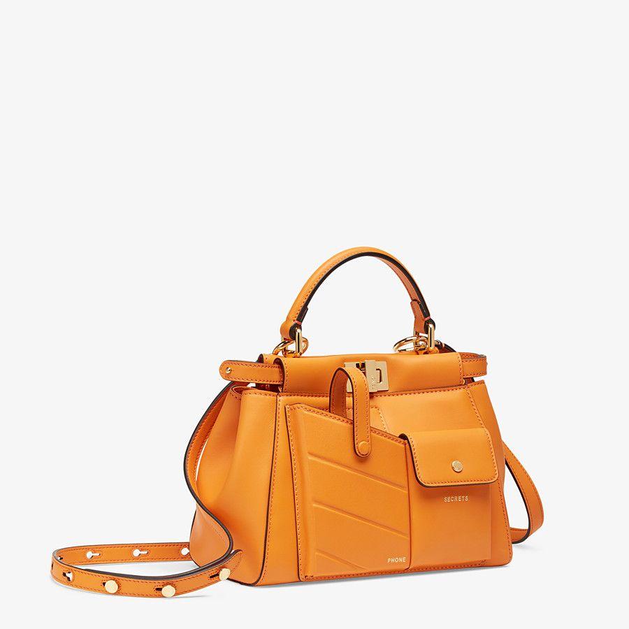Fendi Peekaboo Iconic Mini Handbag in Orange Leather - Luxury Crossbody Bag for Women, Perfect for Parties, Dates & Everyday Use