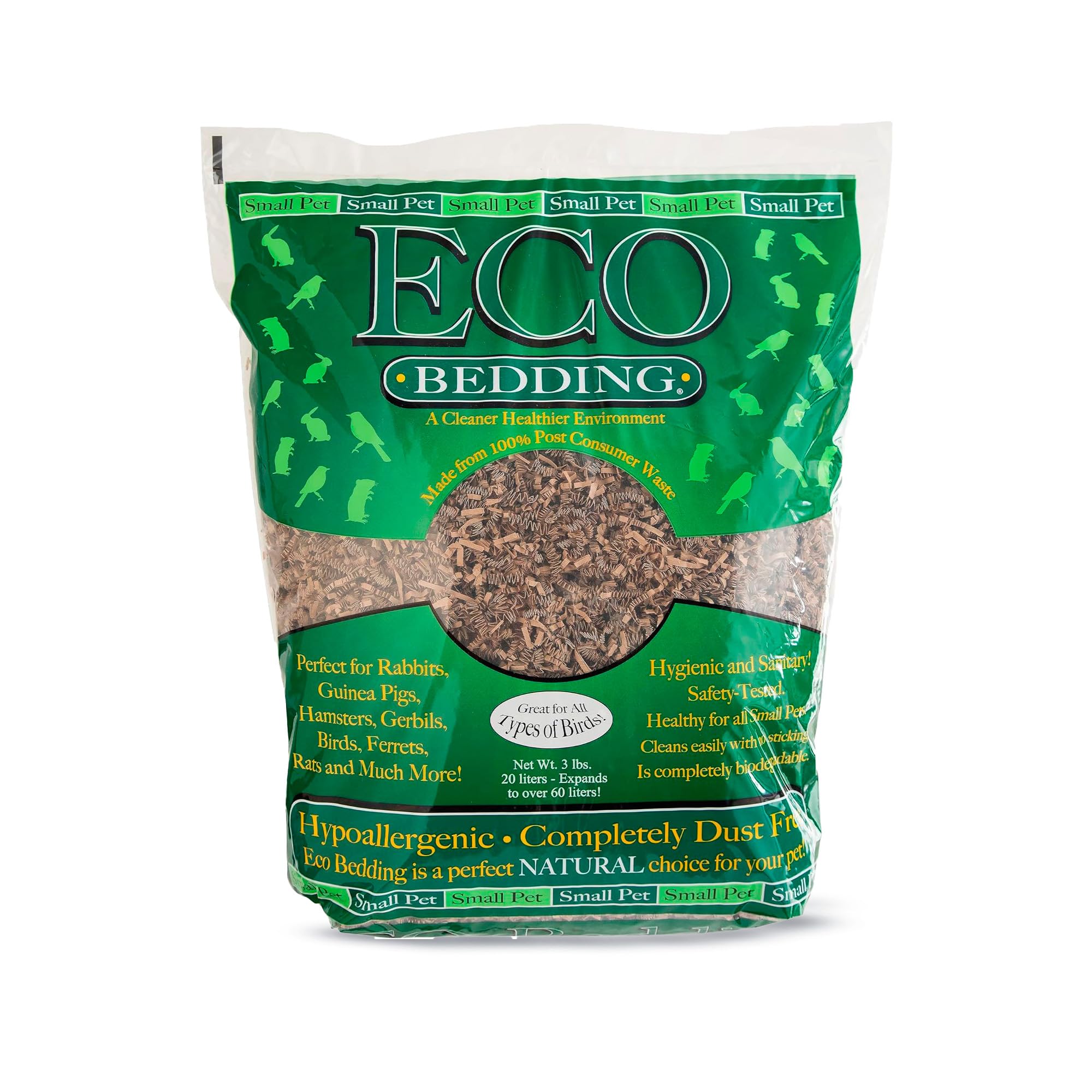ECO-Friendly 99% Dust Free Paper Bedding for Small Pets & Birds - Natural Hamster, Rabbit, Guinea Pig Cage Litter (60L) - Perfect for Odor Control & Comfort in Cages, Hutches & Aviaries