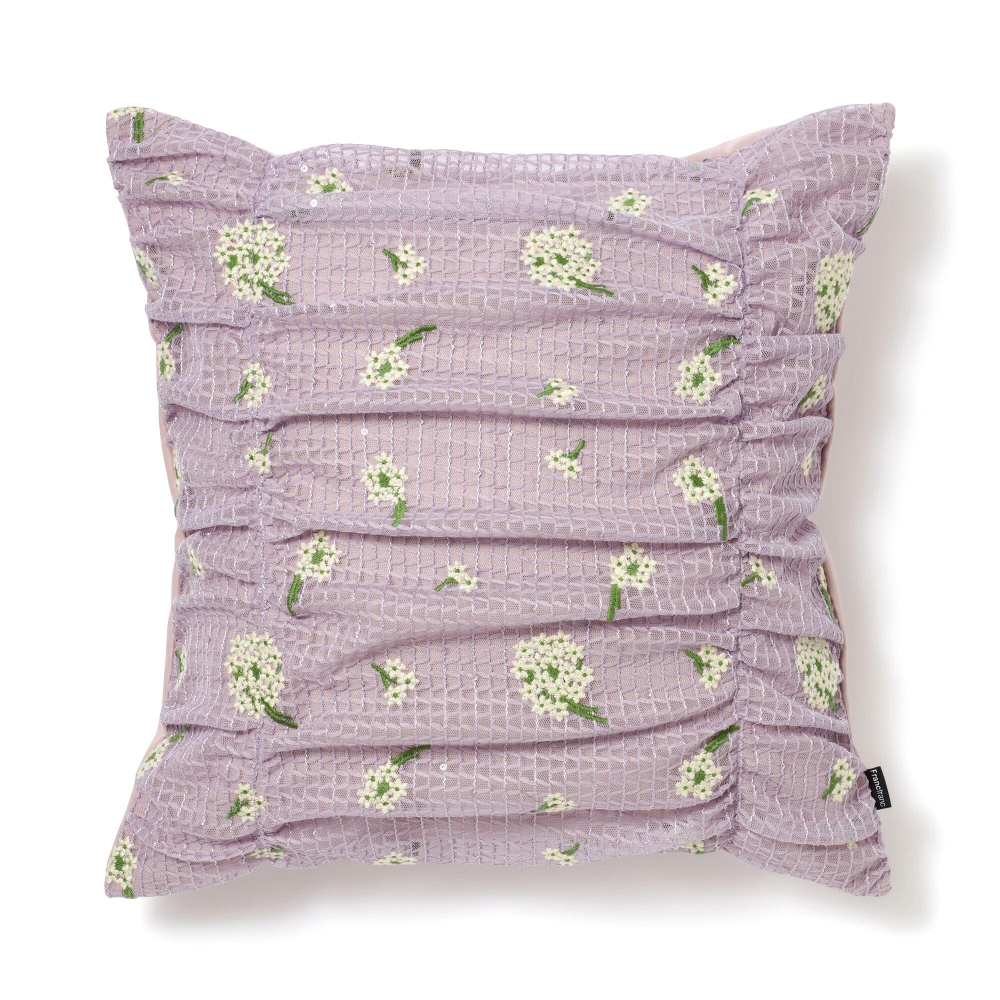 Elegant Purple Flower Embroidery Gathered Cushion Cover 18x18 Inch - Perfect for Sofa, Bedroom Decor and Home Accents