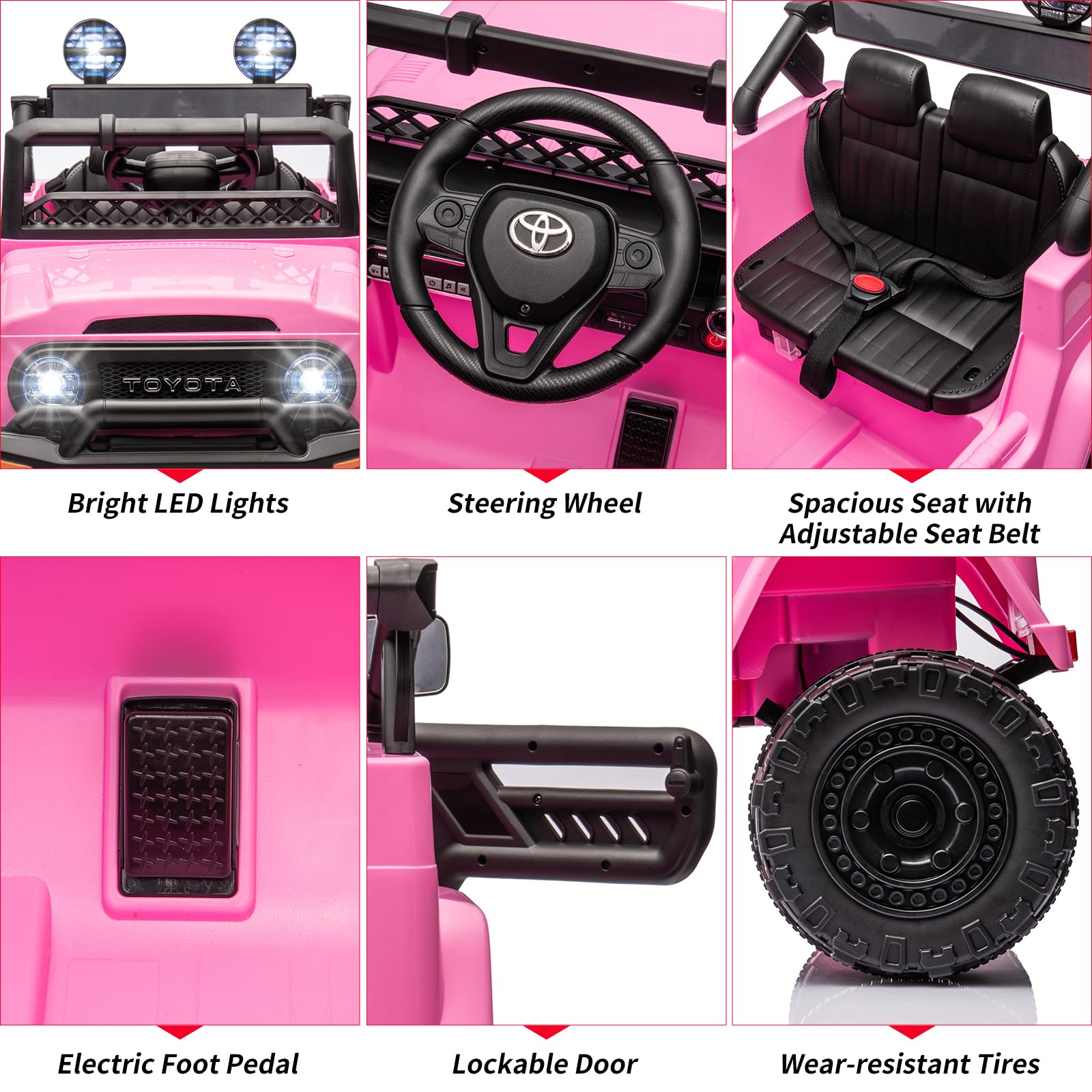 12V Licensed Toyota Ride On Truck for Kids - Battery Powered Electric Car with Remote Control, Music, LED Lights & Safety Belt | Pink Kids Ride-On Toy for Indoor & Outdoor Play, Birthday Gifts