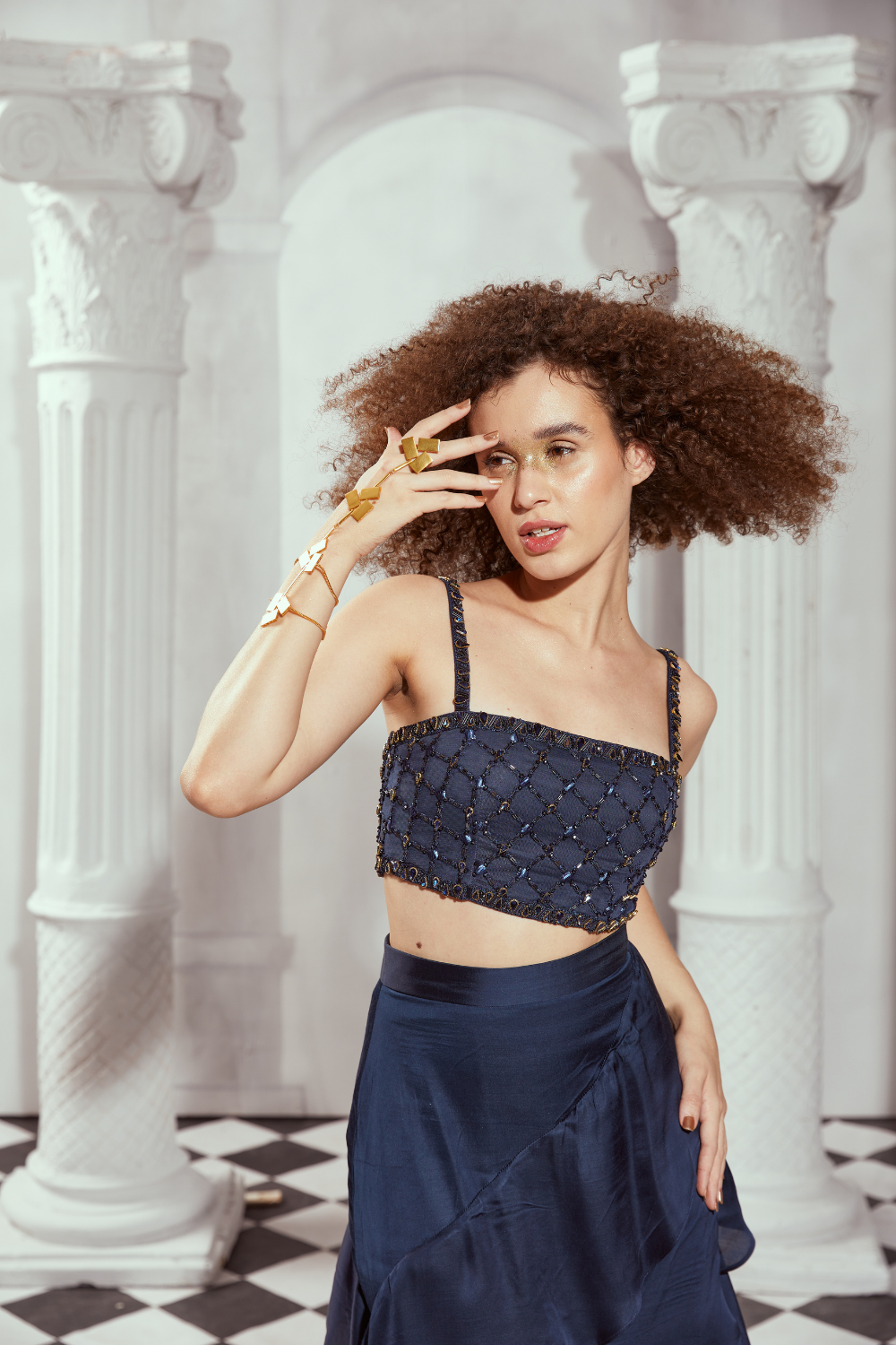 Elegant Navy Blue Embellished Top with Stone Details for Women - Perfect for Parties, Dates & Special Occasions