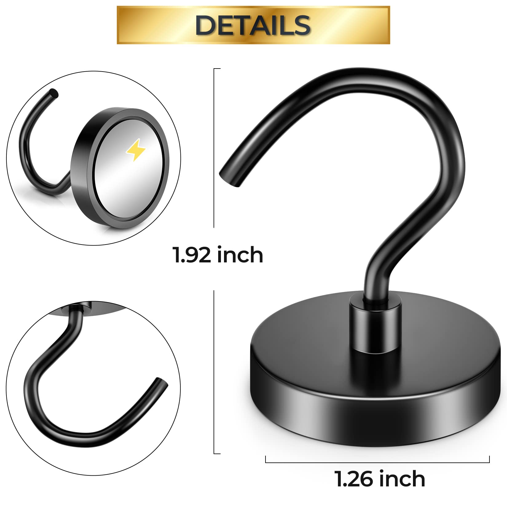 4 Pack 110 Lbs Heavy Duty Neodymium Magnetic Hooks - Super Strong Rustproof Magnet Hangers for Cruise Cabins, Kitchen, Office & Classroom Organization - Perfect for Hanging Towels, Utensils, Keys & Decor