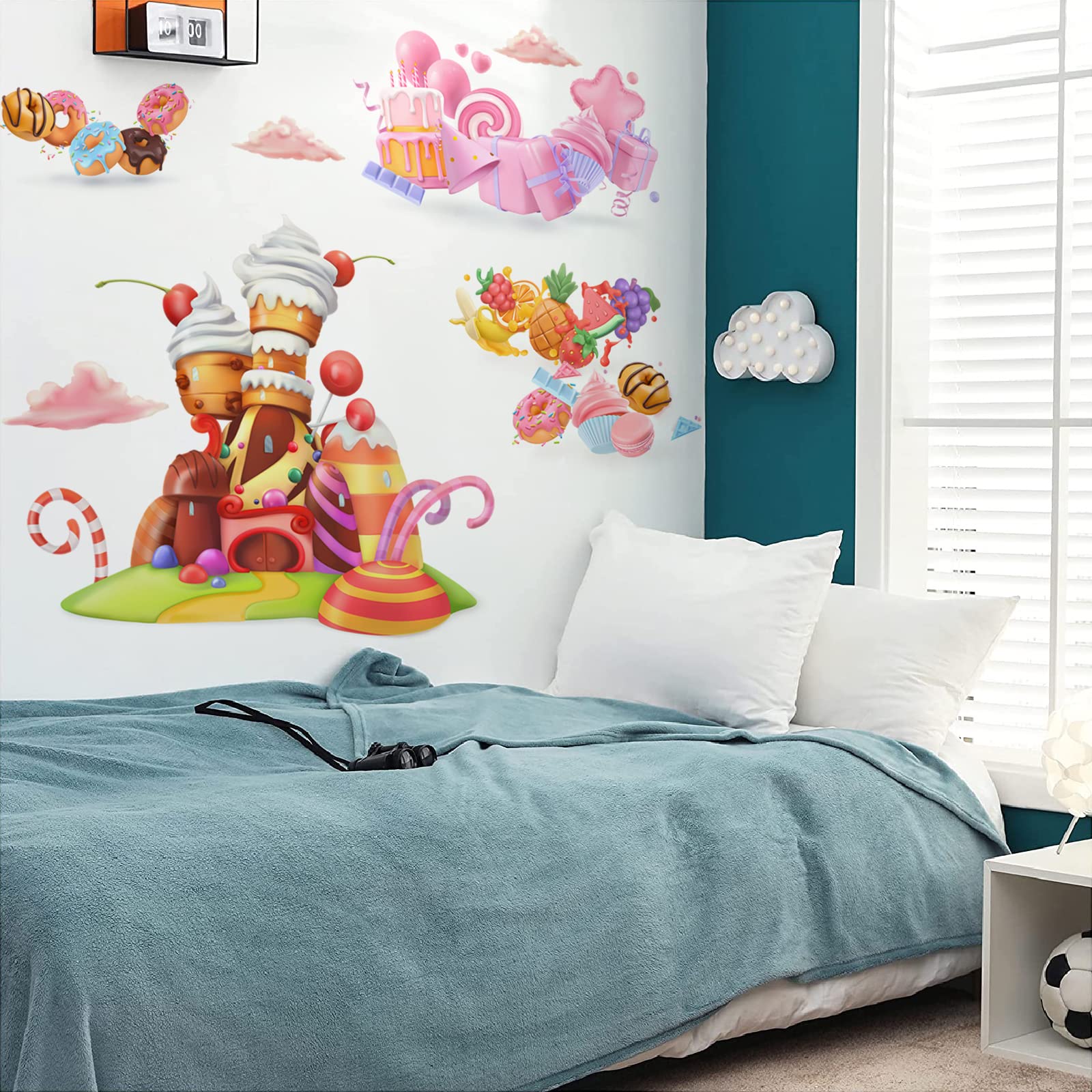 Removable Ice Cream & Candy Castle Cake Wall Stickers - Christmas Party Decor for Nursery, Kids Room, Birthday - Sweet Themed Wall Decals for Baby Shower & Home Decor