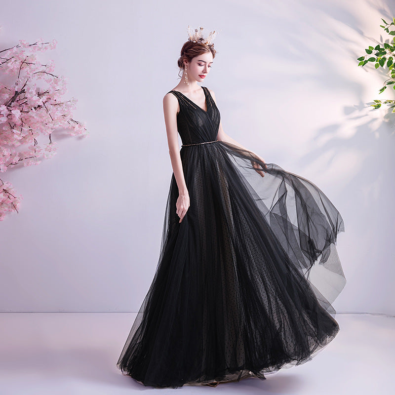 Elegant Black V-Neck A-Line Tulle Prom Dress for Evening Formal Party Gown 614 | Perfect for Homecoming, Prom Night, Wedding Guest & Special Occasions