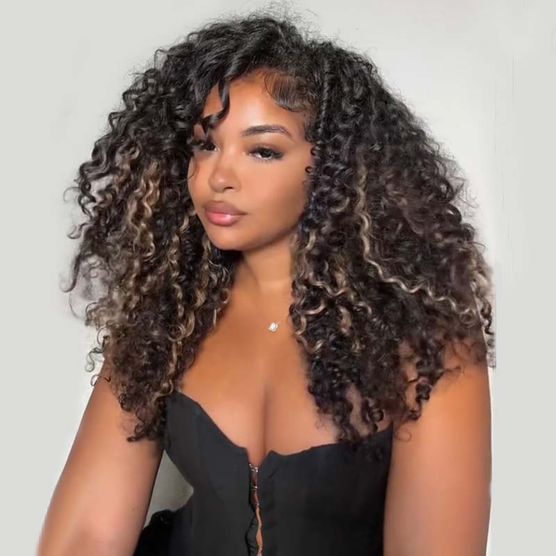 Eullair Honey Brown Highlighted Miro Curly Human Hair Lace Front Wig - Pre-Colored Glueless Lace Frontal Wig for Women, Natural Look for Daily Wear & Special Occasions