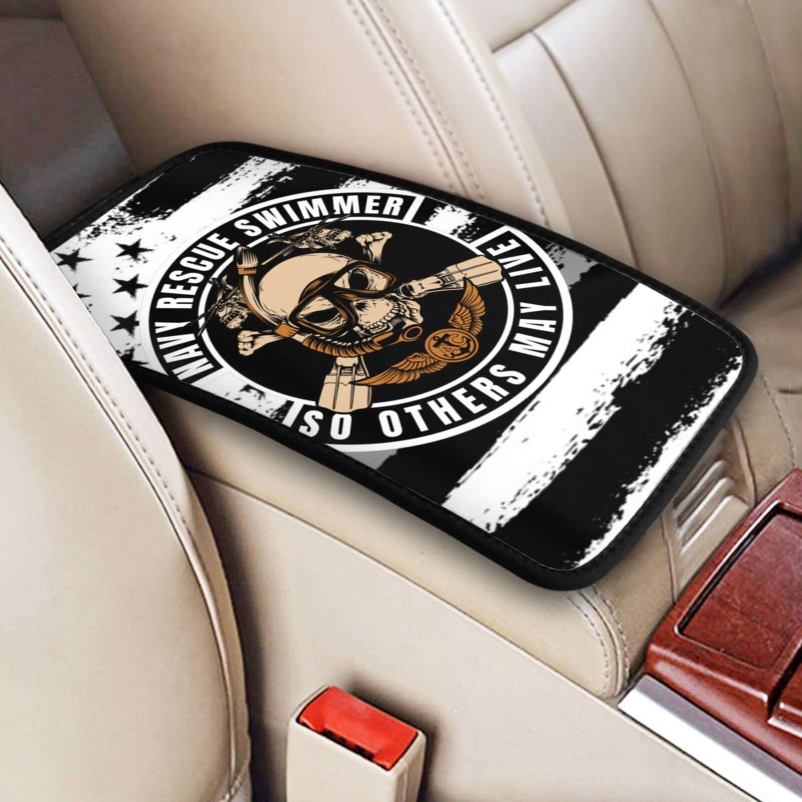 US Navy Rescue Swimmer 'So Others May Live' Auto Center Console Pad - Car Armrest Cushion Cover Protector for Most Vehicles, SUVs & Trucks | Comfortable Driving Accessory for Long Commutes & Road Trips