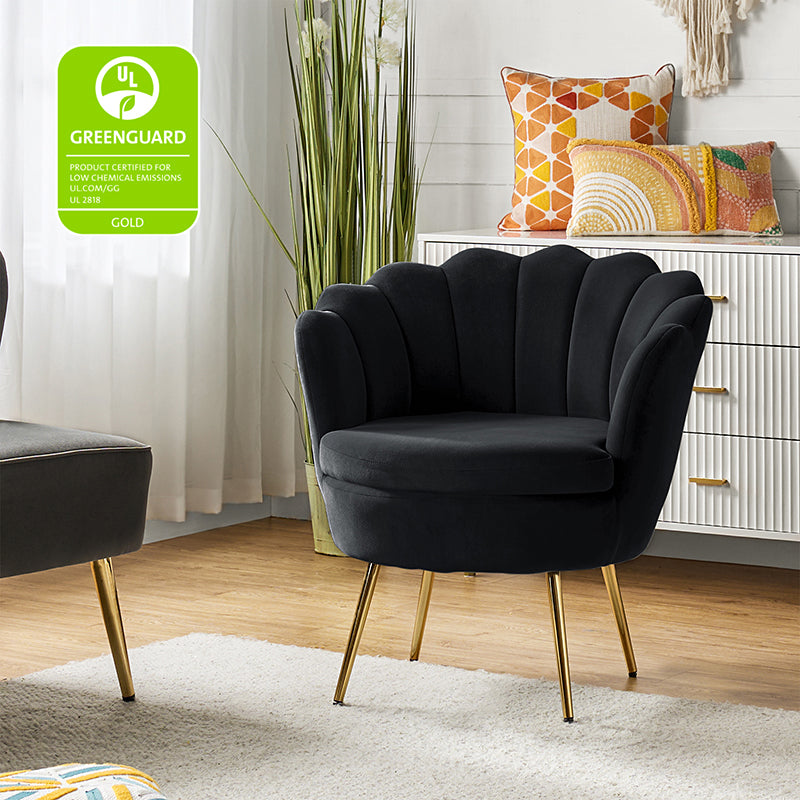 Evelia Velvet Scalloped Barrel Chair - Luxurious Velvet Accent Chair with Curved Back for Living Room, Bedroom & Office - Perfect for Reading Nook, Lounge Area or Home Decor