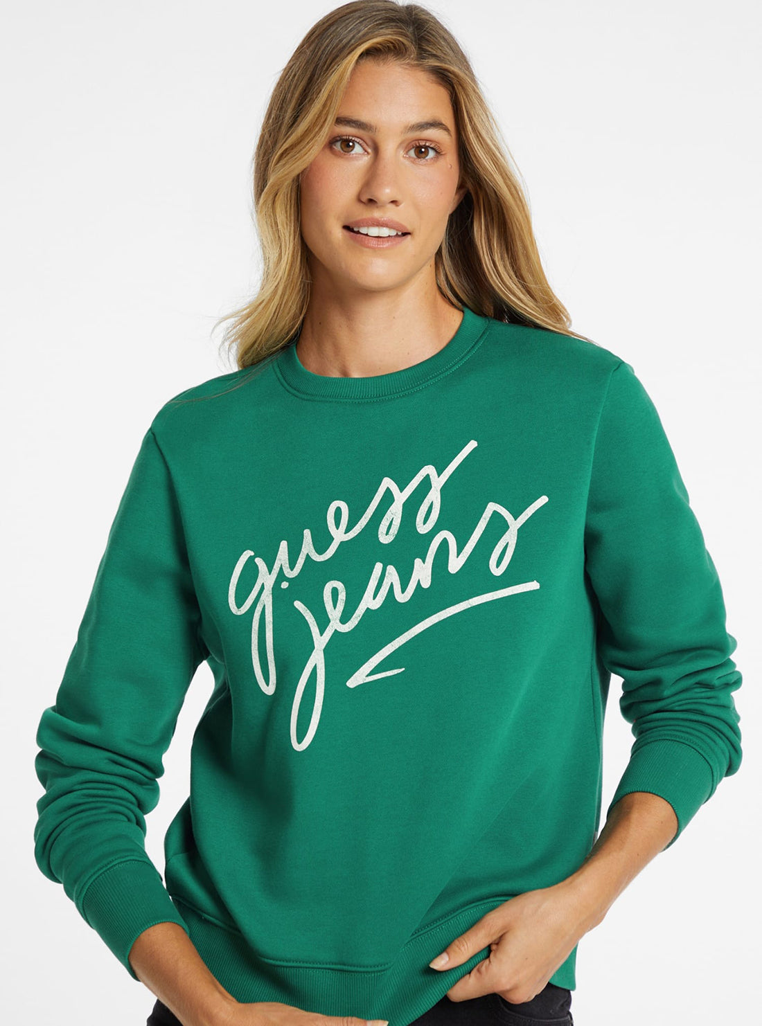Guess Green Logo Jumper for Women - Stylish Casual Pullover Sweater | Perfect for Fall Outfits, Weekend Wear & Layering Looks