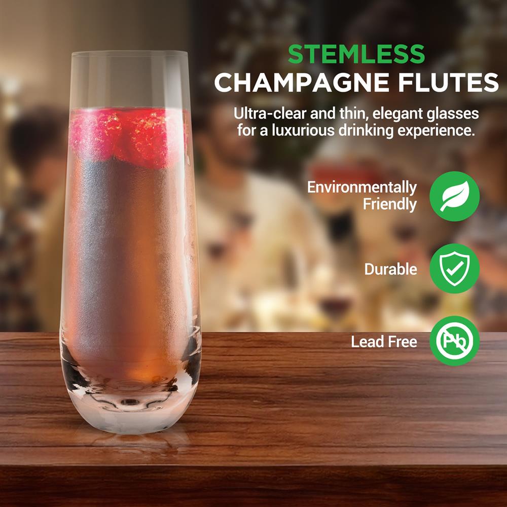Premium Crystal Clear Stemless Wine Glasses - Set of 4 Shatter-Resistant Modern Tumblers for Red Wine, Cocktails & Beverages - Perfect for Parties, Weddings & Home Entertaining