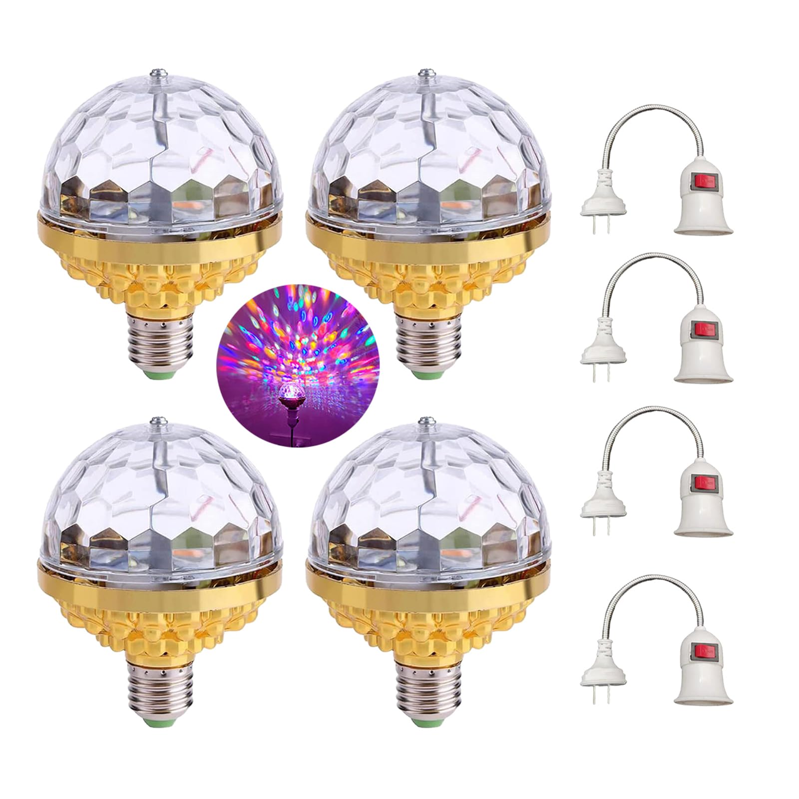 Amposei 4PCS Colorful Rotating Magic Ball Light - Disco Ball Party Lights with Universal Sockets for Home, Bar, Club & Music Themed Events | Perfect for Dance Parties, Nightclubs, Weddings & Holiday Decorations