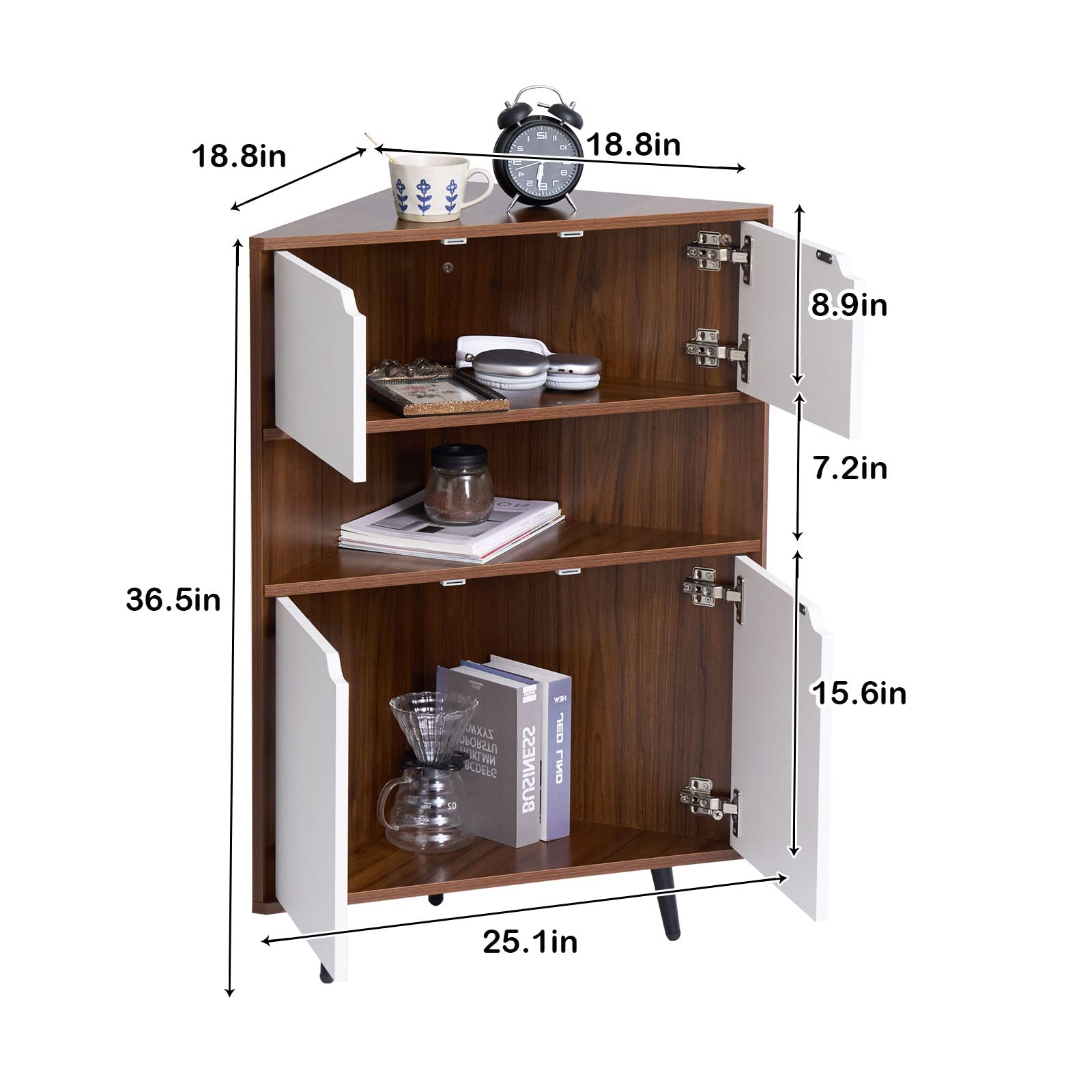 DlandHome 4-Tier Corner Storage Cabinet - Freestanding Organizer with Doors & Shelves for Kitchen, Living Room, Hallway - Teak Finish | Perfect for Small Space Organization & Home Decor