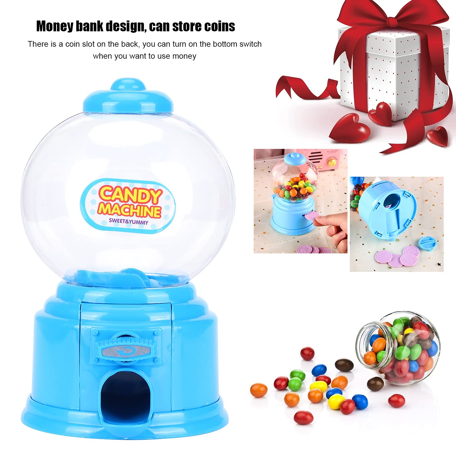 Mumisuto Mini Candy Vending Machine - Sweet Dispenser & Money Deposit Box for Kids | Fun Gumball Machine for Home, Parties & Classroom Rewards (Blue)