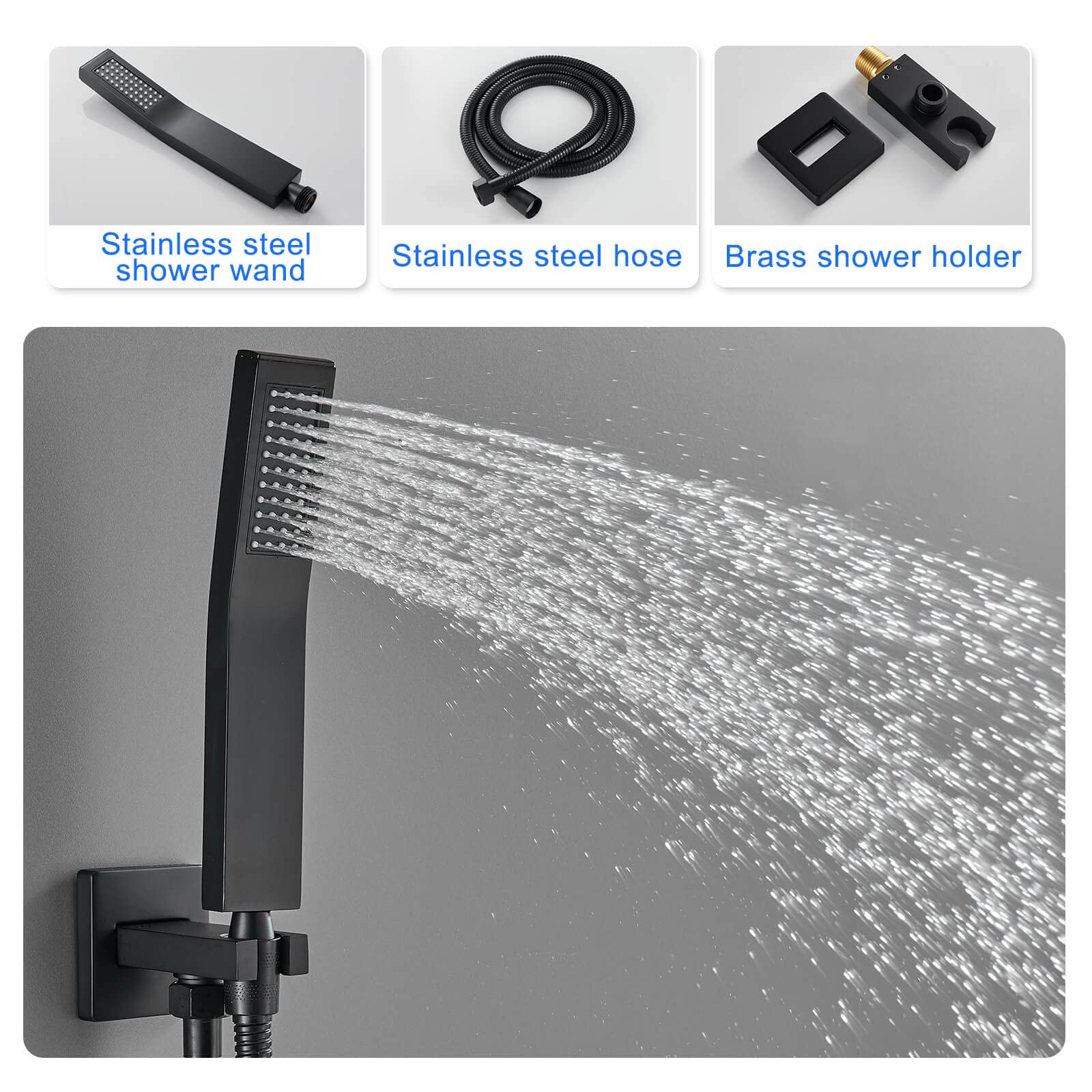 ROVOGO All-Metal Bathtub Shower Faucet Set with 10-Inch Square Rain Shower Head & Handheld Sprayer - Black Complete Shower System (Includes Valve & Trim Kit) for Bathroom Remodel & Spa-Like Experience