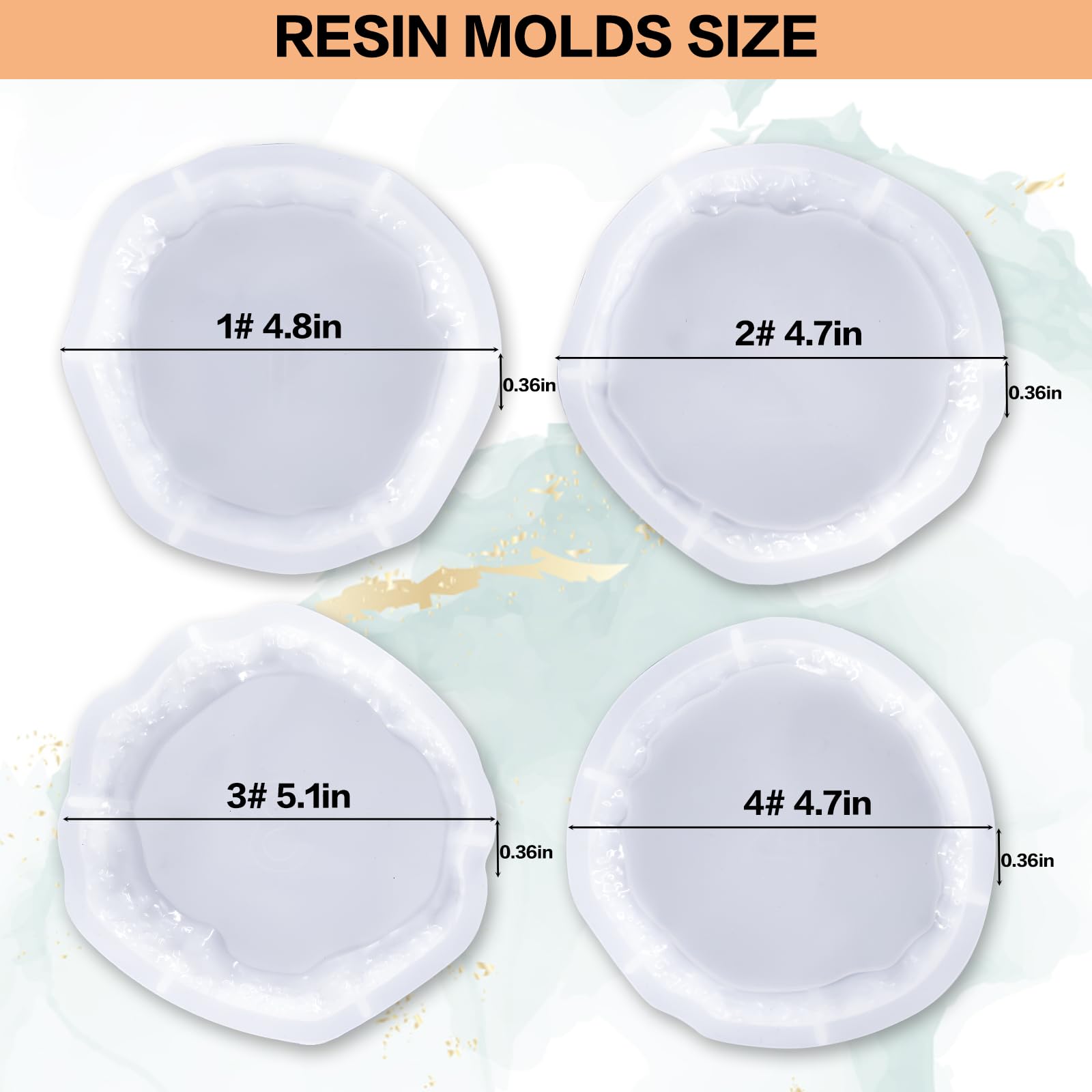 4-Piece Silicone Resin Coaster Molds Set for DIY Epoxy Crafts - Irregular Edge Design for Custom Coaster Making - Perfect for Home Decor, Wedding Favors & Gift Making Projects