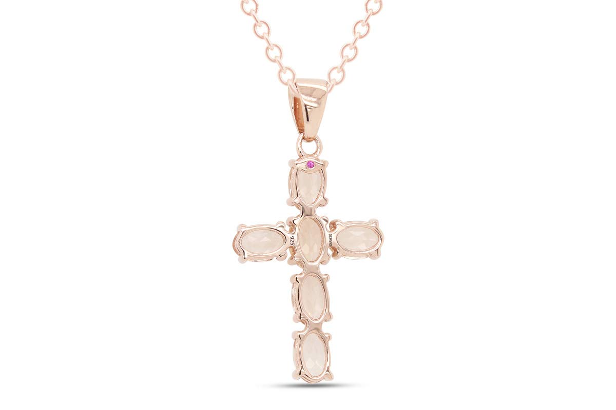 2.50 Carat Oval Cut Morganite Cross Pendant Necklace - 6x4mm Genuine Gemstone in 14K Gold Over Sterling Silver - Elegant Jewelry Gift for Women, Anniversary, Wedding & Valentine's Day - Perfect for Special Occasions & Everyday Wear