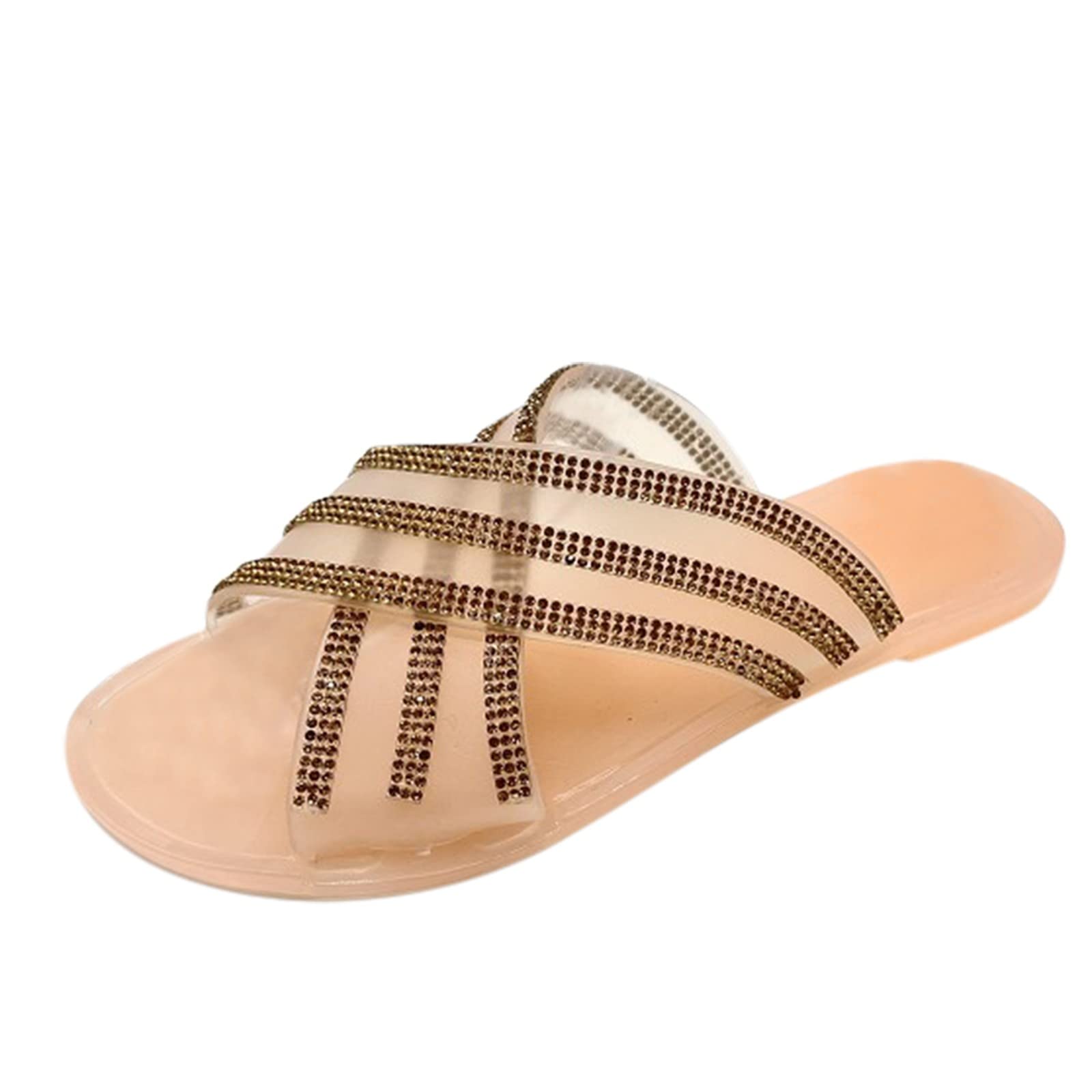 Women's Bohemian Rhinestone Leather Flat Sandals - Foldable Casual Summer Slippers for Beach, Travel & Home Use