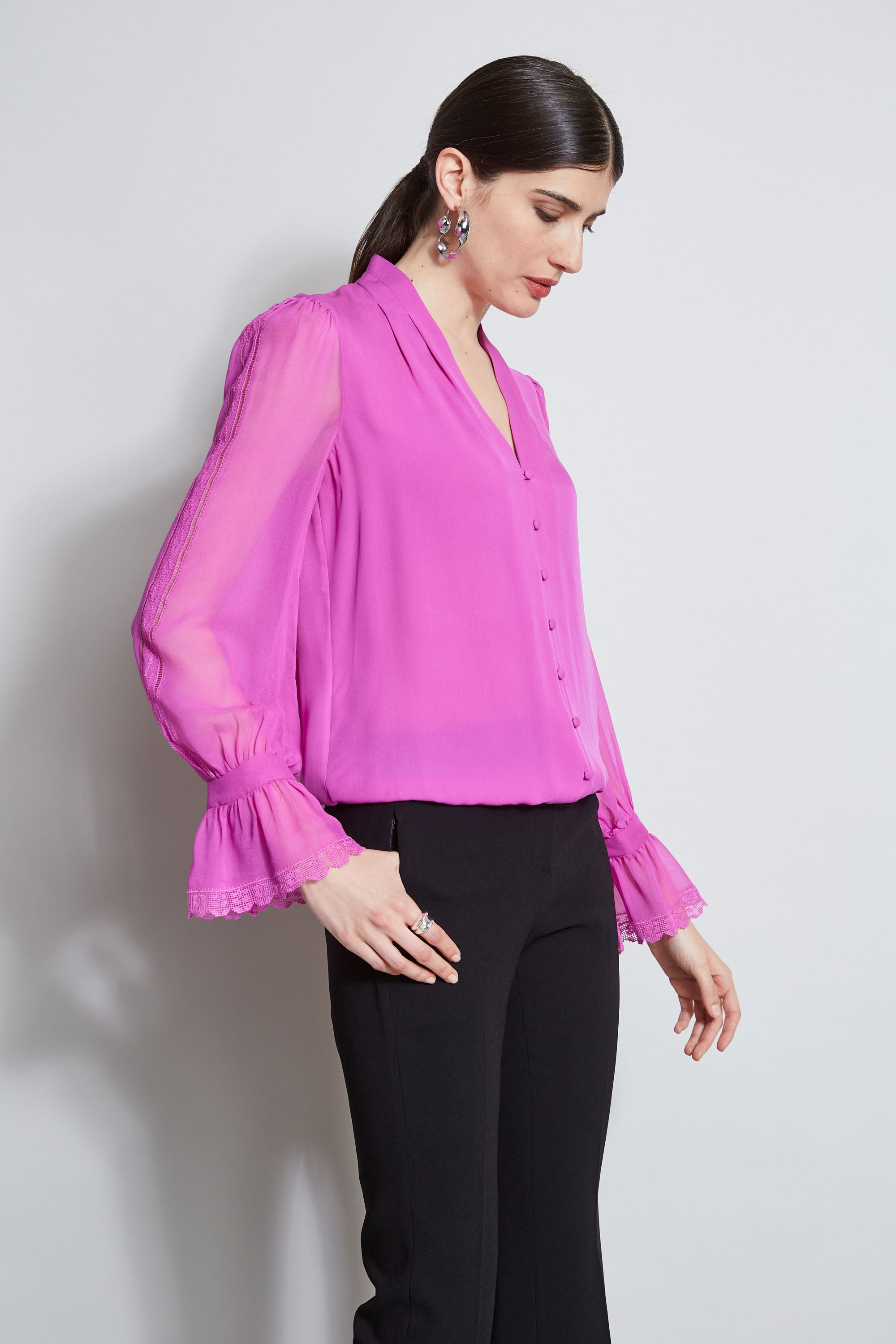 Embroidered Sleeve Blouson Shirt for Women - Stylish Casual & Office Wear - Perfect for Spring & Summer Outfits