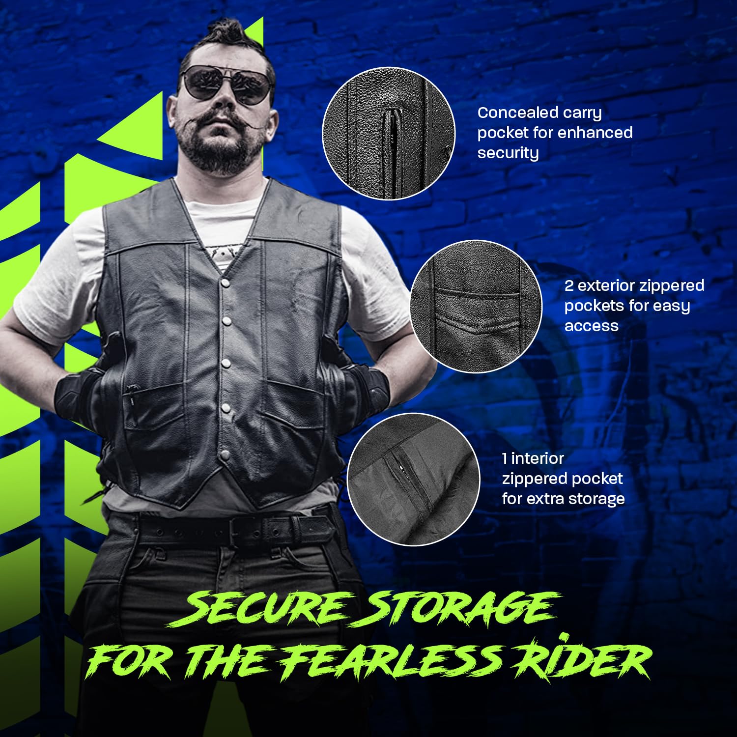 HWK Genuine Leather Motorcycle Vest for Men & Women - Concealed Carry Gun Pocket, 100% Polyester Lining, All-Weather Protection for Enduro, Motocross & Bike Riding (Black, XL) - Perfect for Adventure Rides & Outdoor Activities