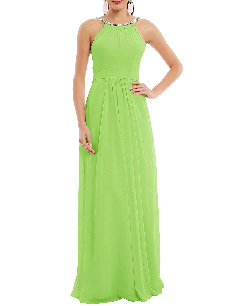 Elegant Uther Long Bridesmaid Dresses - Flowy Chiffon Formal Gowns for Women | A-Line Evening Party Dress with Halter Neck | Perfect for Weddings, Proms & Special Occasions