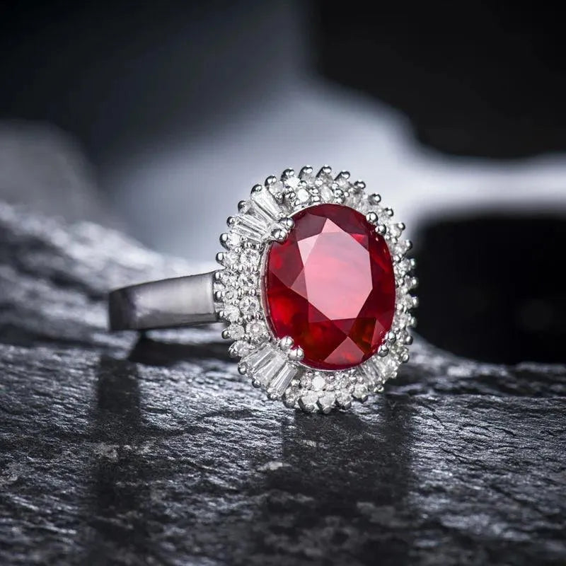 18K White Gold Diamond & Ruby Engagement Ring for Women - Solid 18K Gold Wedding Band with Natural Gemstones - Perfect for Proposals, Anniversaries & Special Occasions