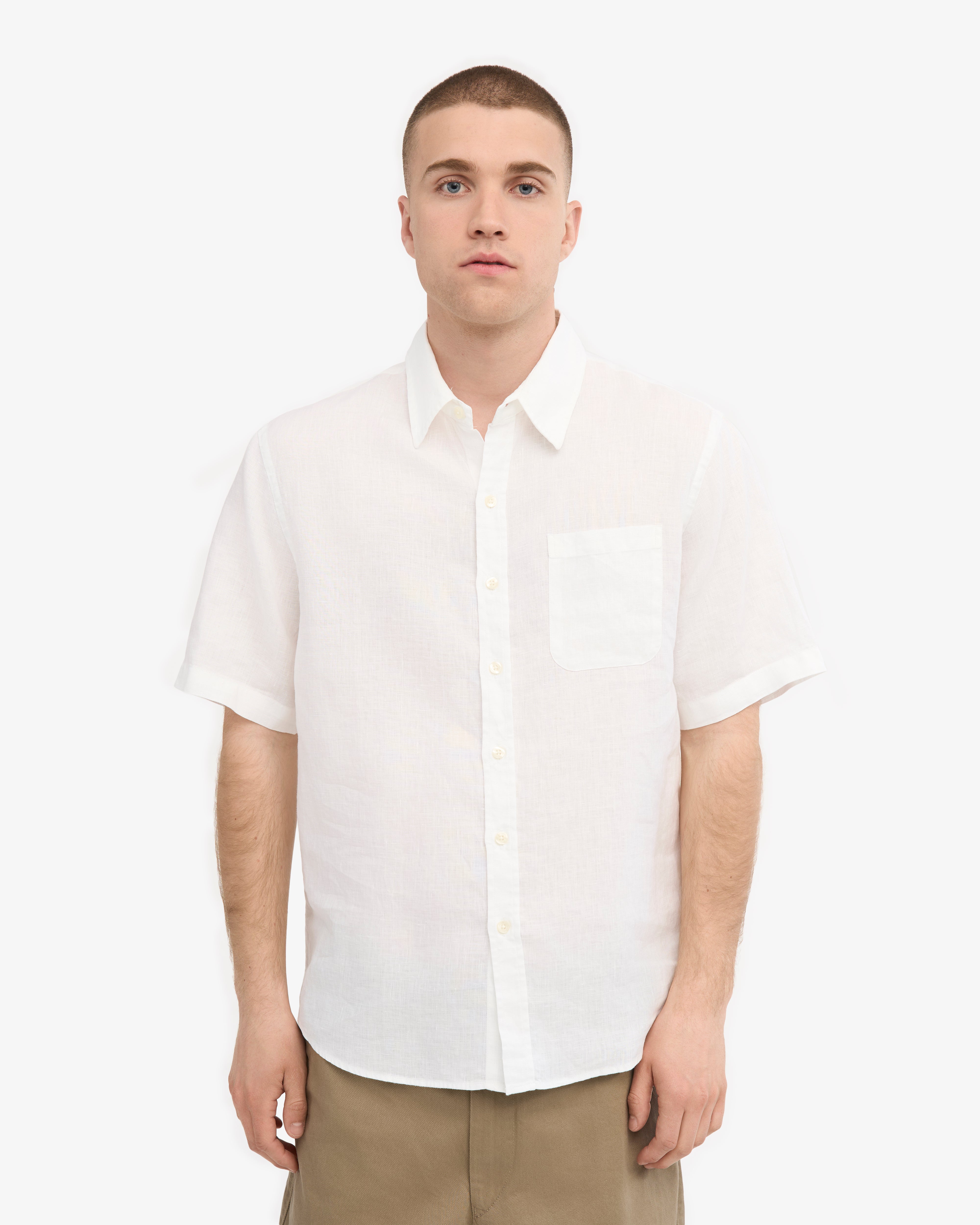 Premium Linen Short Sleeve Shirt for Men - Breathable Optical White Summer Casual Wear - Perfect for Beach, Office & Outdoor Activities