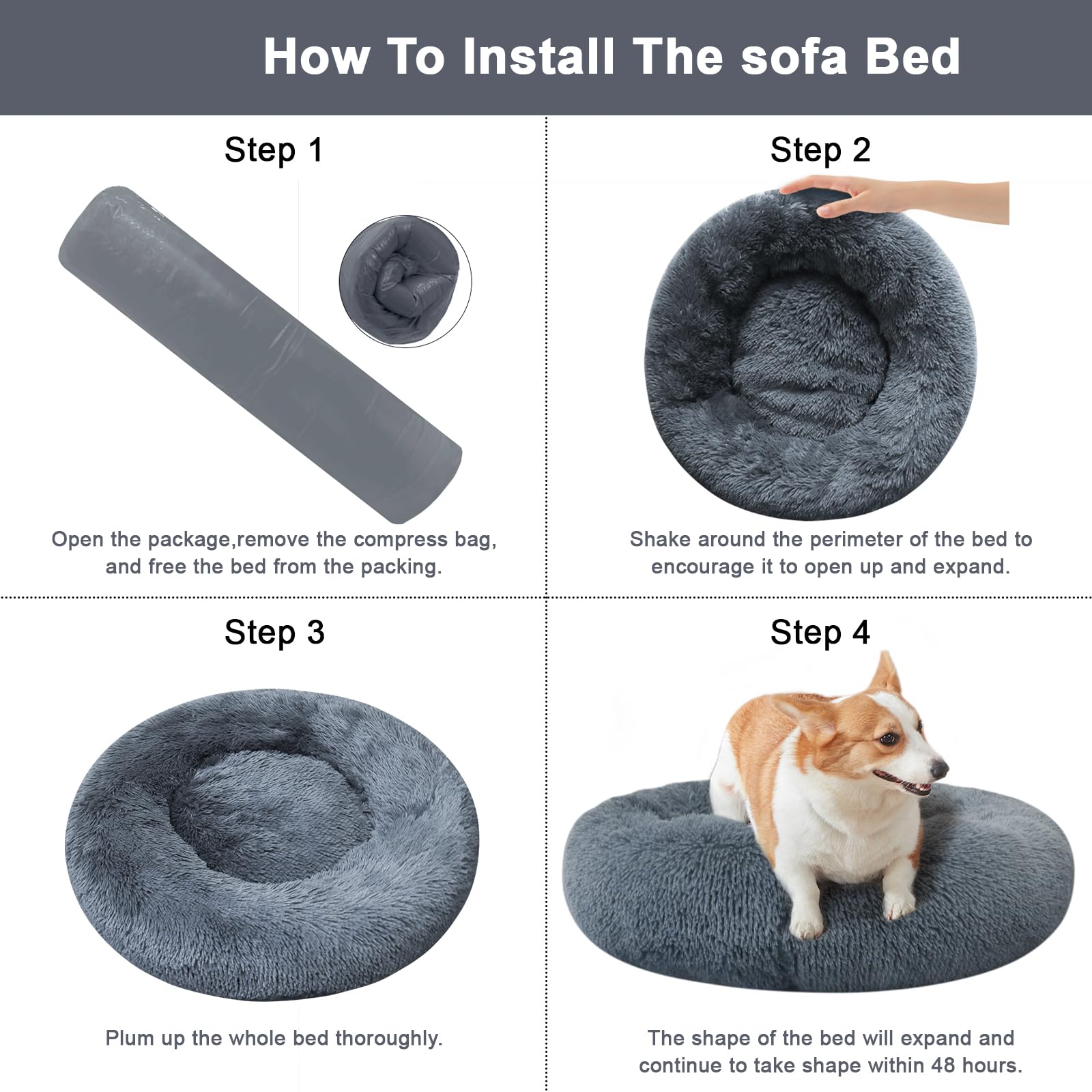 Premium Washable Round Dog Bed for Small Medium & Large Dogs - 24 Inch Calming Pet Bed with Non-Slip Bottom, Ultra Soft & Cozy for Puppies & Kittens - Perfect for Bedroom, Living Room & Crate Comfort