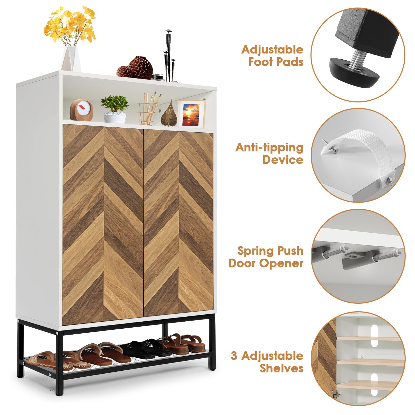 Homdox 7-Tier Wooden Shoe Storage Cabinet with Doors - Holds 24 Pairs, 3 Adjustable Shelves - Entryway, Hallway & Living Room Organizer (White) - Perfect for Small Spaces & Clutter-Free Home Organization