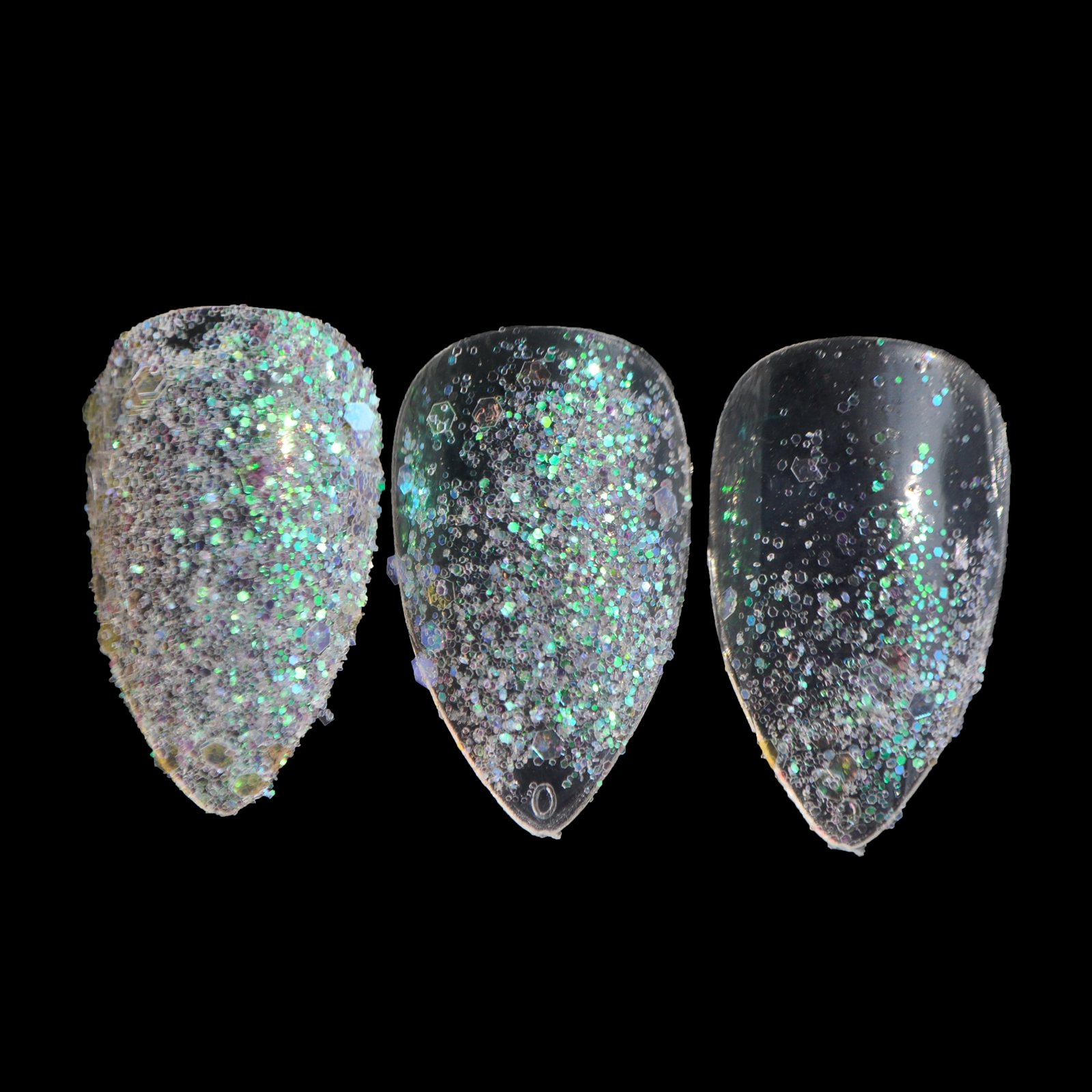 CoolNail Glitter Powder Tips - Mystic Clear Transparent Green Multicolor Mixed Size Nail Art Sheets with Shiny Holo Effect (296pcs) - Perfect for DIY Nail Designs, Salon Manicures & Party Glam Looks