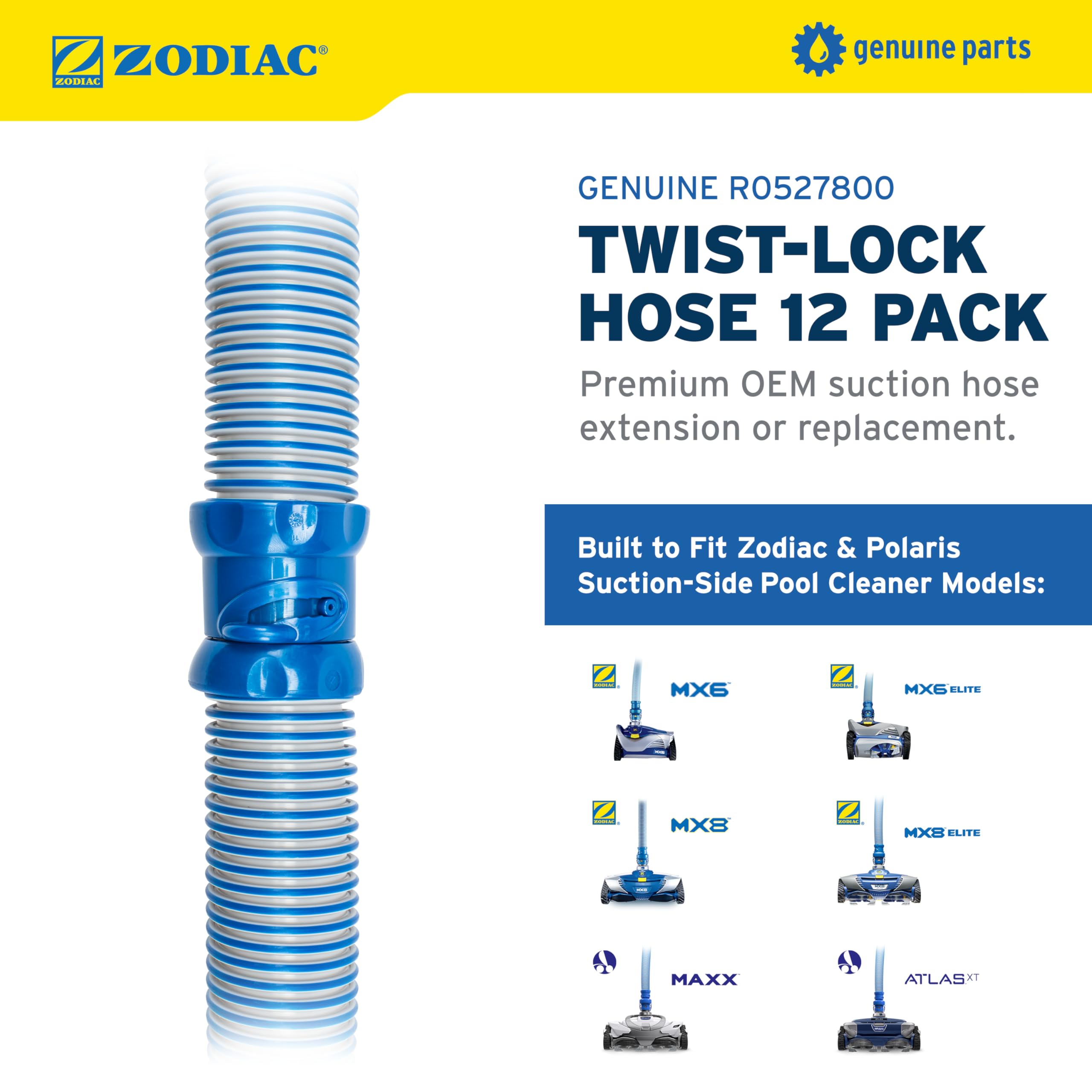 Zodiac Pool Systems R0527800 Pool Cleaner Hose Replacement - 12 Pack for In-Ground & Above Ground Swimming Pools - Durable & Flexible for Automatic Pool Cleaners