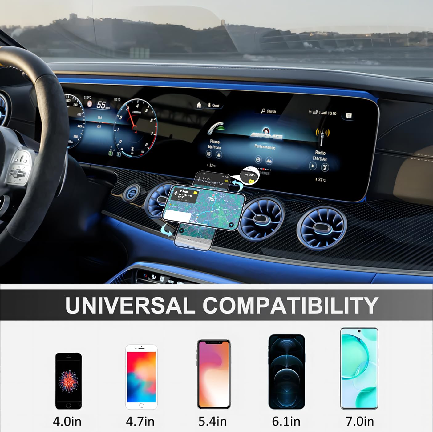 Universal Car Phone Mount Holder for Mercedes-Benz C/E/S/B/A/GLC/GLE/GLS/GLB/GLA Class & Mini Cooper/Countryman - Dashboard & Air Vent Compatible - Perfect for GPS Navigation & Hands-Free Driving