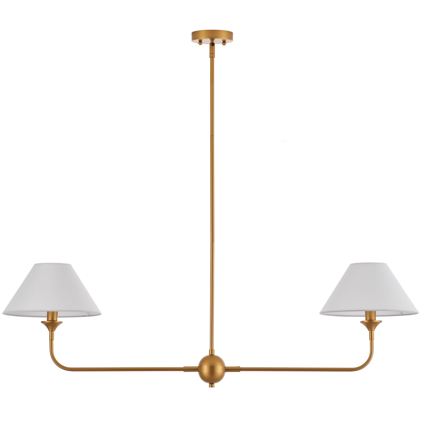 Modern Gold Linear Chandelier with Off-White Fabric Shade - Rustic Pendant Lighting for Dining Room & Kitchen Island - Perfect for Farmhouse, Industrial & Contemporary Home Decor