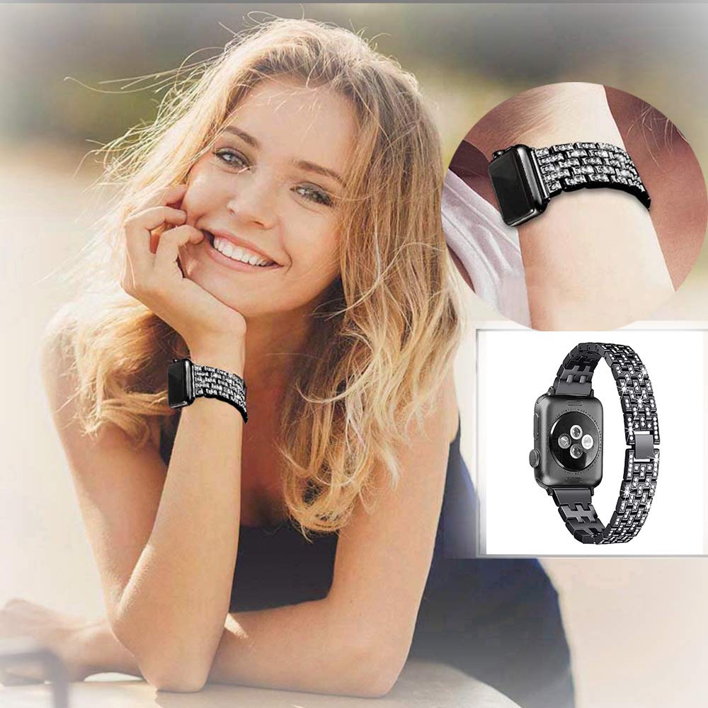 BestMin Luxury Rhinestone Apple Watch Bands - Compatible with 38mm/40mm/42mm/44mm iWatch Series 1-6 & SE - Diamond Jewelry Replacement Strap for Women - Perfect for Parties, Weddings & Special Occasions