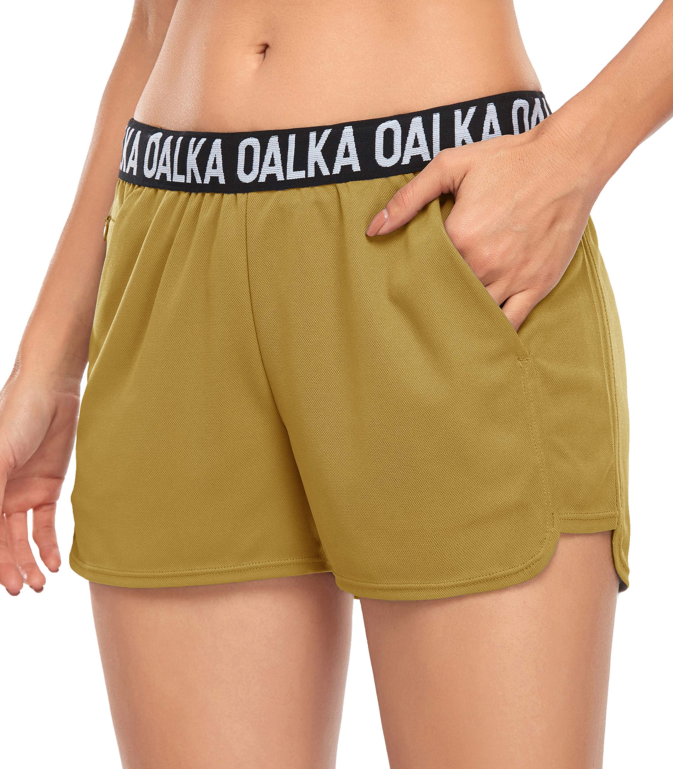 Oalka Women's Running Shorts - High Waist Athletic Shorts with Side Pockets for Workout, Fitness, Gym & Yoga | Lightweight Breathable Comfort for Jogging, Cycling & Outdoor Sports