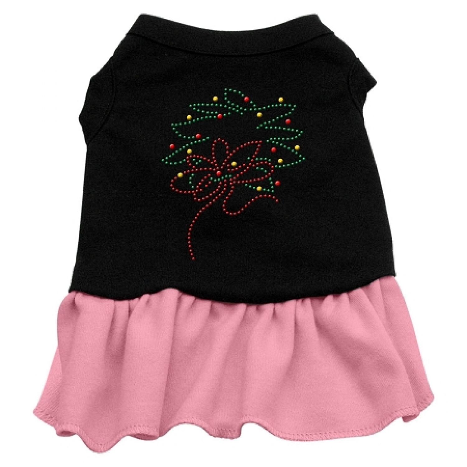 Christmas Pet Dog & Cat Dress with Rhinestone Wreath - Black & Light Pink XL (14-20 lbs) | Festive Holiday Outfit for Parties & Photo Shoots