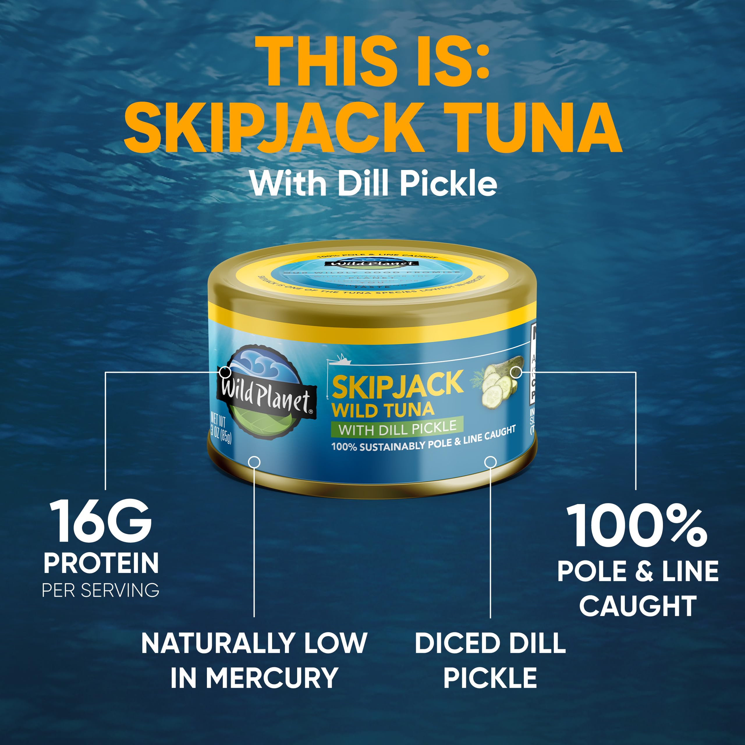 Wild Planet Wild Skipjack Tuna with Dill Pickle - Sustainably Wild-Caught Canned Tuna, 3 oz (Pack of 12) - Perfect for Salads, Sandwiches, and Keto Meals