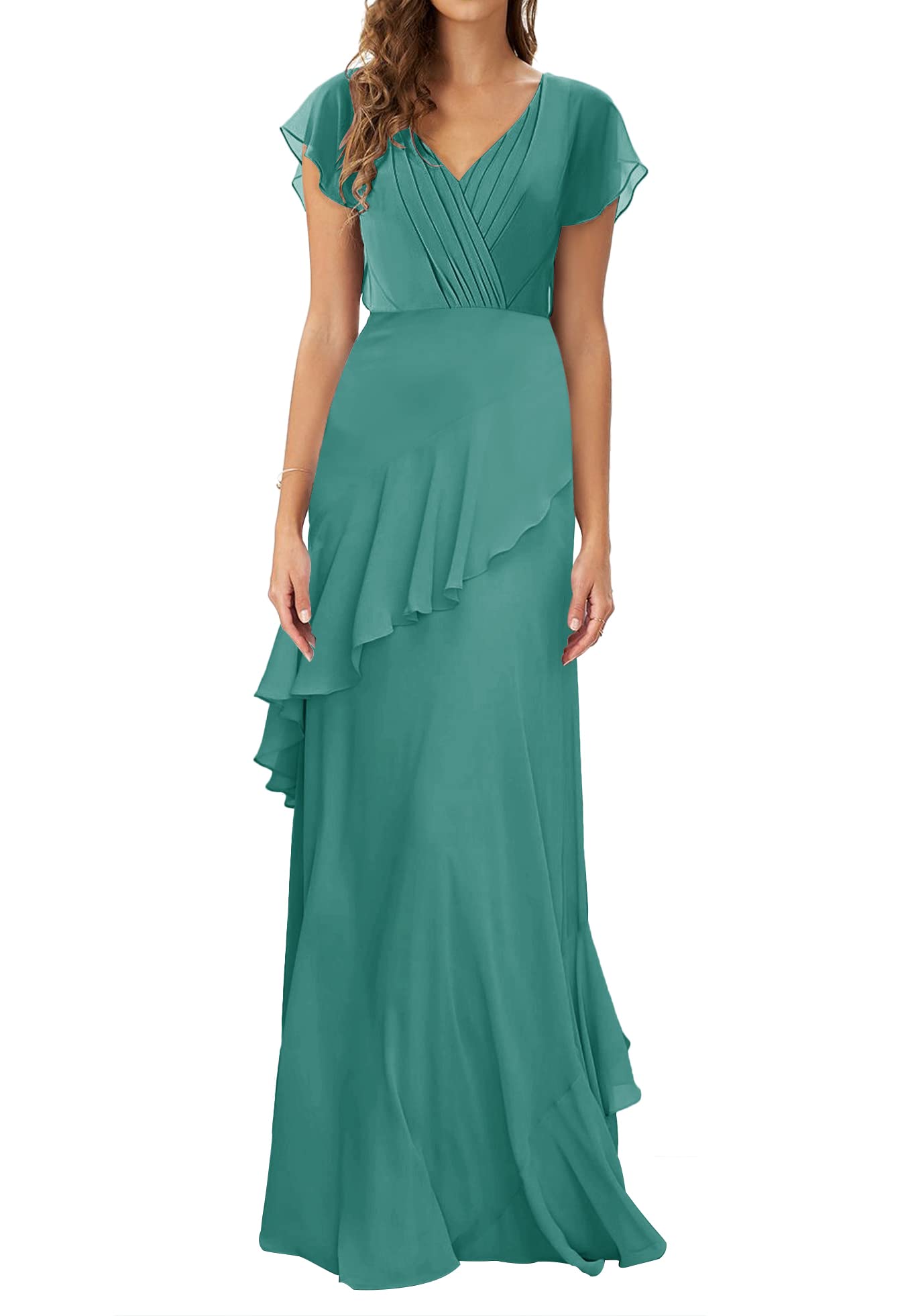 Elegant JAEDEN Chiffon Bridesmaid Dress - V-Neck Long Formal Evening Gown for Prom, Wedding Party & Special Occasions