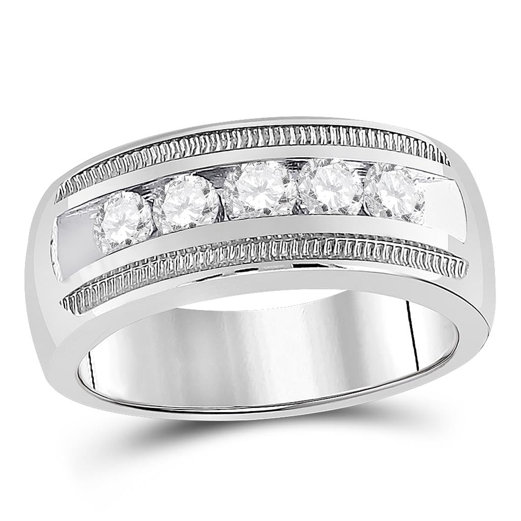 14K White Gold Men's Round Diamond Wedding Band Ring - 5 Stones, 1.00 CTTW, Size 10 (I1 Clarity, G-H Color) - Perfect for Engagement, Anniversary & Special Occasion Gifts
