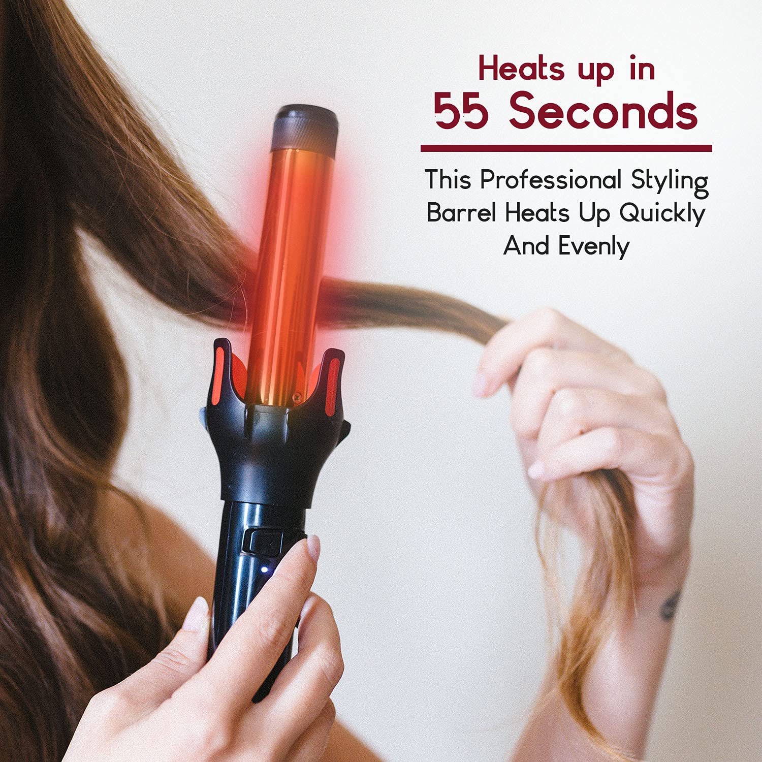 Farrah 1 Inch Automatic Hair Curling Iron Wand - Professional Ceramic Tourmaline Curler for Beach Waves & Loose Curls - Perfect for Home Styling, Salons & Travel