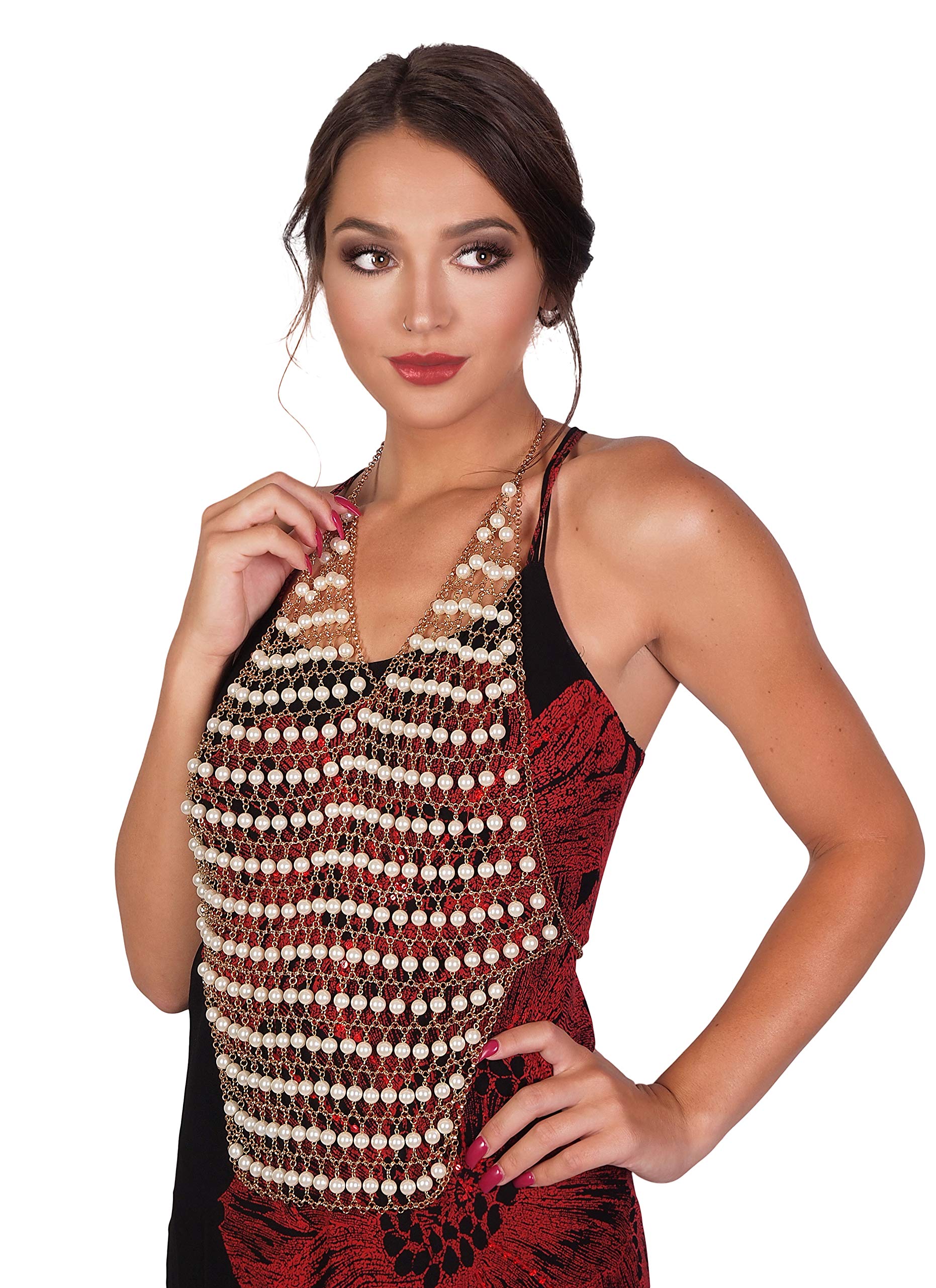 Arsimus Simulated Pearl Halter Body Chain Jewelry - Elegant Pearl Body Harness for Women, Perfect for Beach Weddings, Boho Festivals & Photo Shoots