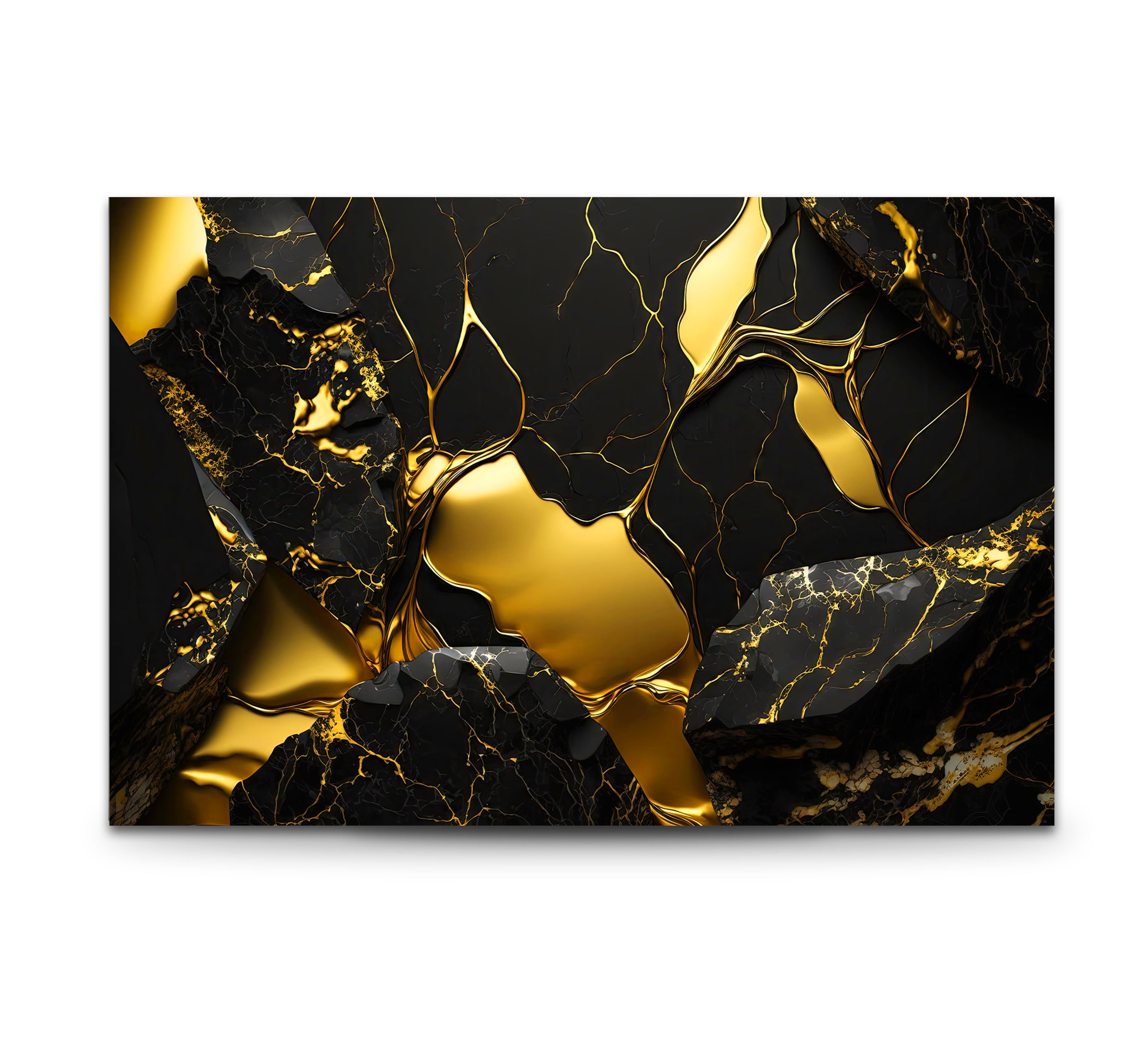 Black and Gold Abstract Wall Art - Modern Glass Print with Luxury Shine for Living Room, Bedroom & Office Decor | Elegant Home Wall Decorations