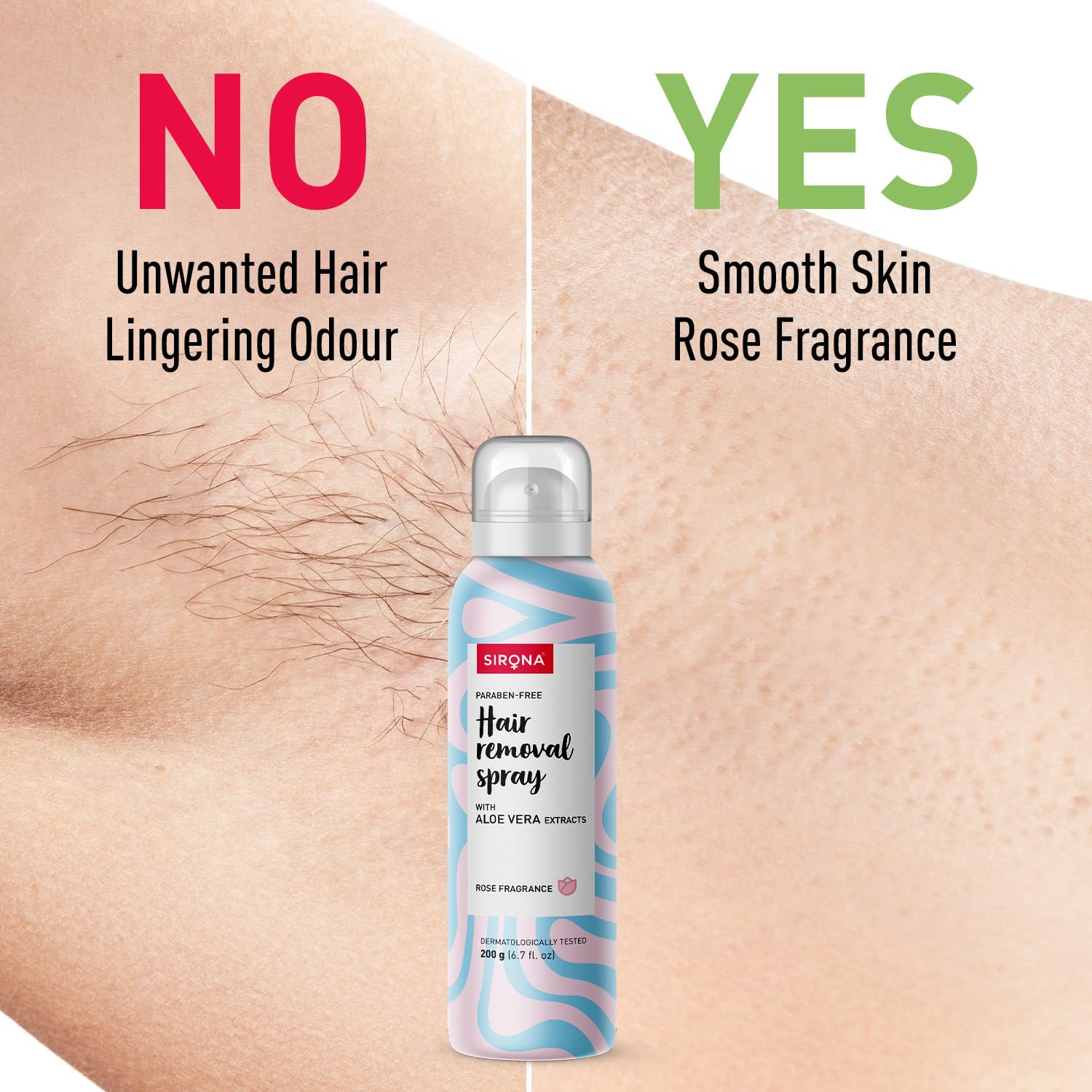 Sirona Hair Removal Spray Foam with Aloe Vera & Rose Extract | 10-Minute Hair Remover for Legs, Arms & Underarms | Paraben-Free & Dermatologist Tested | 200ml | Smooth Skin for Summer Dresses & Beach Vacations